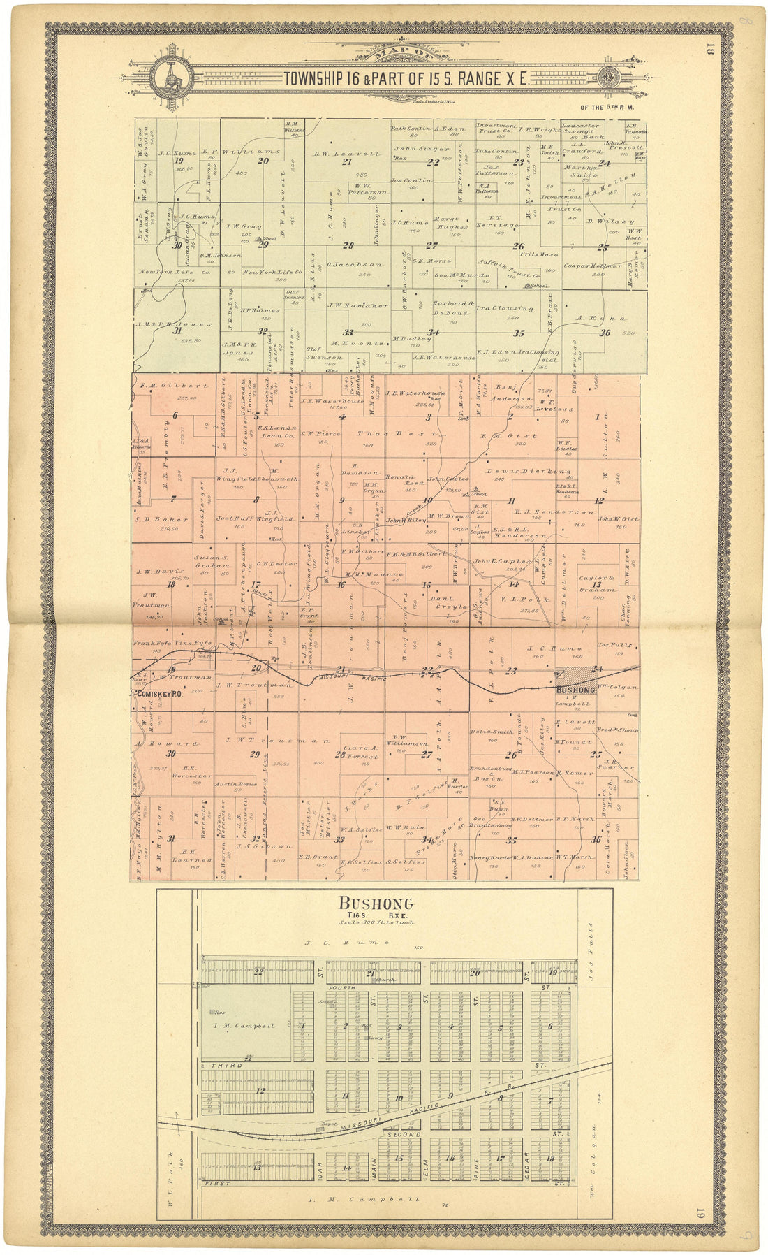Map of Township 16 &amp; Part of 15 S. Range X E. from Standard Atlas of Lyon County, Kansas : Including a Plat Book of the Villages, Cities and Townships of the County, Map of the State, United States and World : Patrons Directory, Reference … 1901 by Relic Map Company