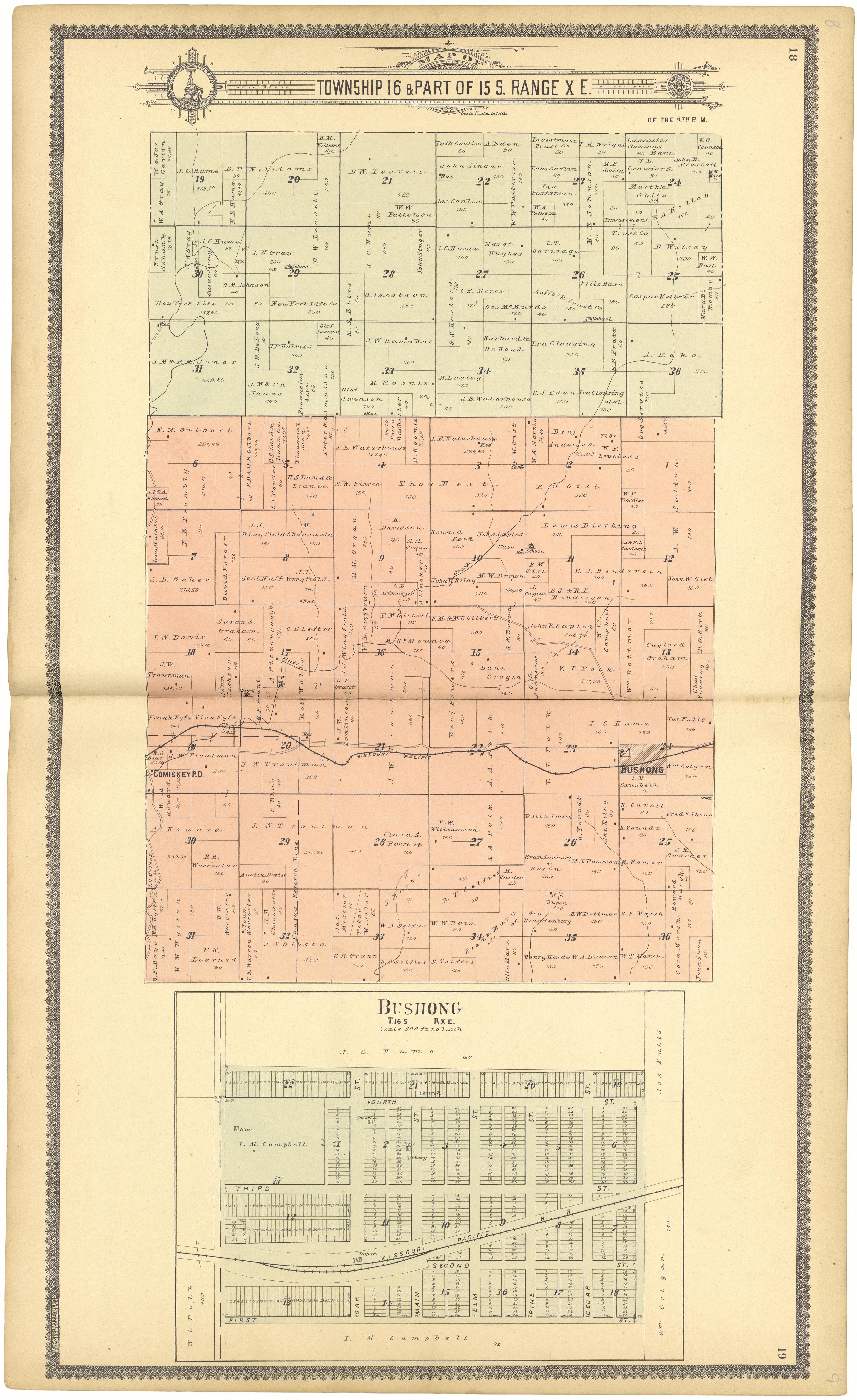 Map of Township 16 &amp; Part of 15 S. Range X E. from Standard Atlas of Lyon County, Kansas : Including a Plat Book of the Villages, Cities and Townships of the County, Map of the State, United States and World : Patrons Directory, Reference … 1901 by Relic Map Company