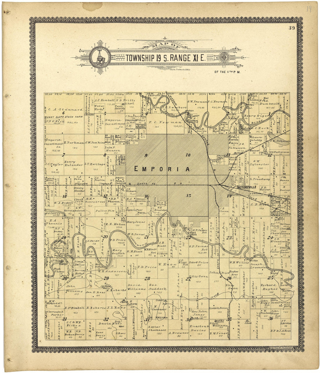 Map of Township 19 S. Range XI E. from Standard Atlas of Lyon County, Kansas : Including a Plat Book of the Villages, Cities and Townships of the County, Map of the State, United States and World : Patrons Directory, Reference … 1901 by Relic Map Company