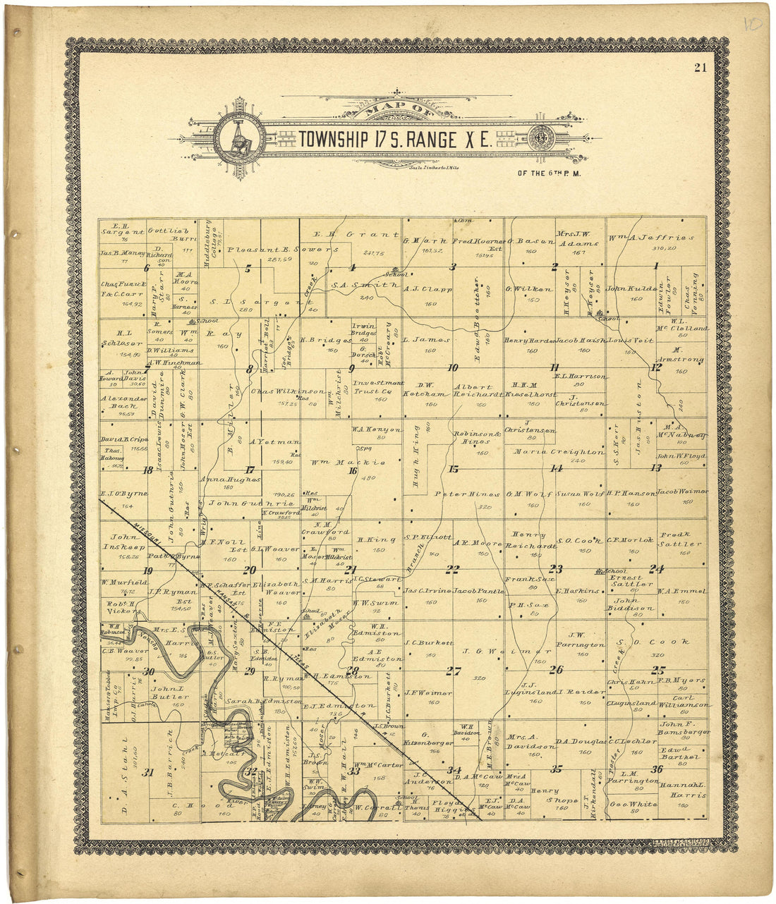 Map of Township 17 S. Range X E. from Standard Atlas of Lyon County, Kansas : Including a Plat Book of the Villages, Cities and Townships of the County, Map of the State, United States and World : Patrons Directory, Reference … 1901 by Relic Map Company