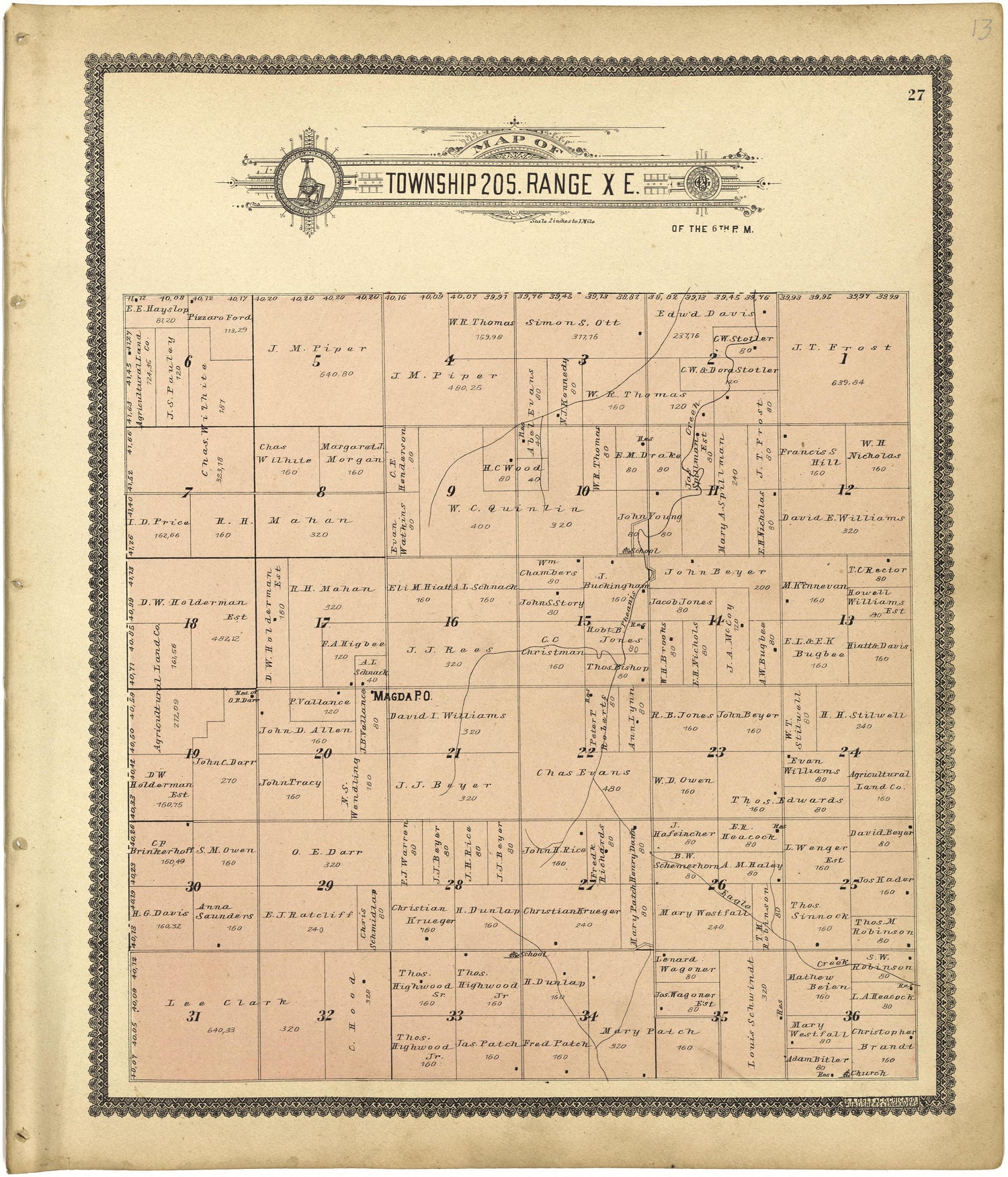 Map of Township 20 S. Range X E. from Standard Atlas of Lyon County, Kansas : Including a Plat Book of the Villages, Cities and Townships of the County, Map of the State, United States and World : Patrons Directory, Reference … 1901 by Relic Map Company