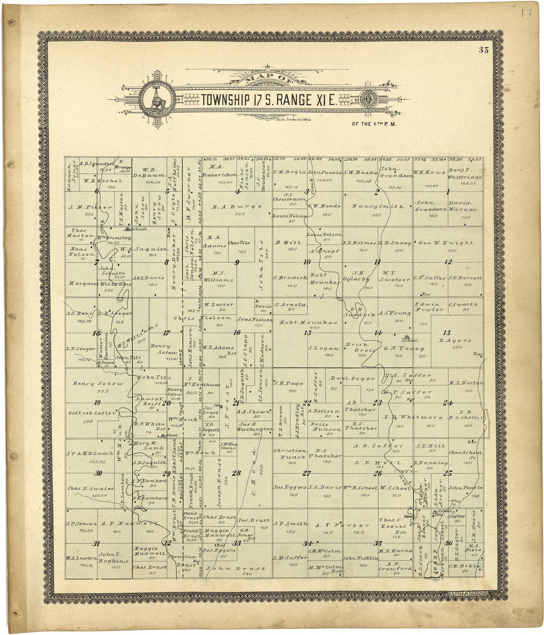 Map of Township 17 S. Range XI E. from Standard Atlas of Lyon County, Kansas : Including a Plat Book of the Villages, Cities and Townships of the County, Map of the State, United States and World : Patrons Directory, Reference … 1901 by Relic Map Company
