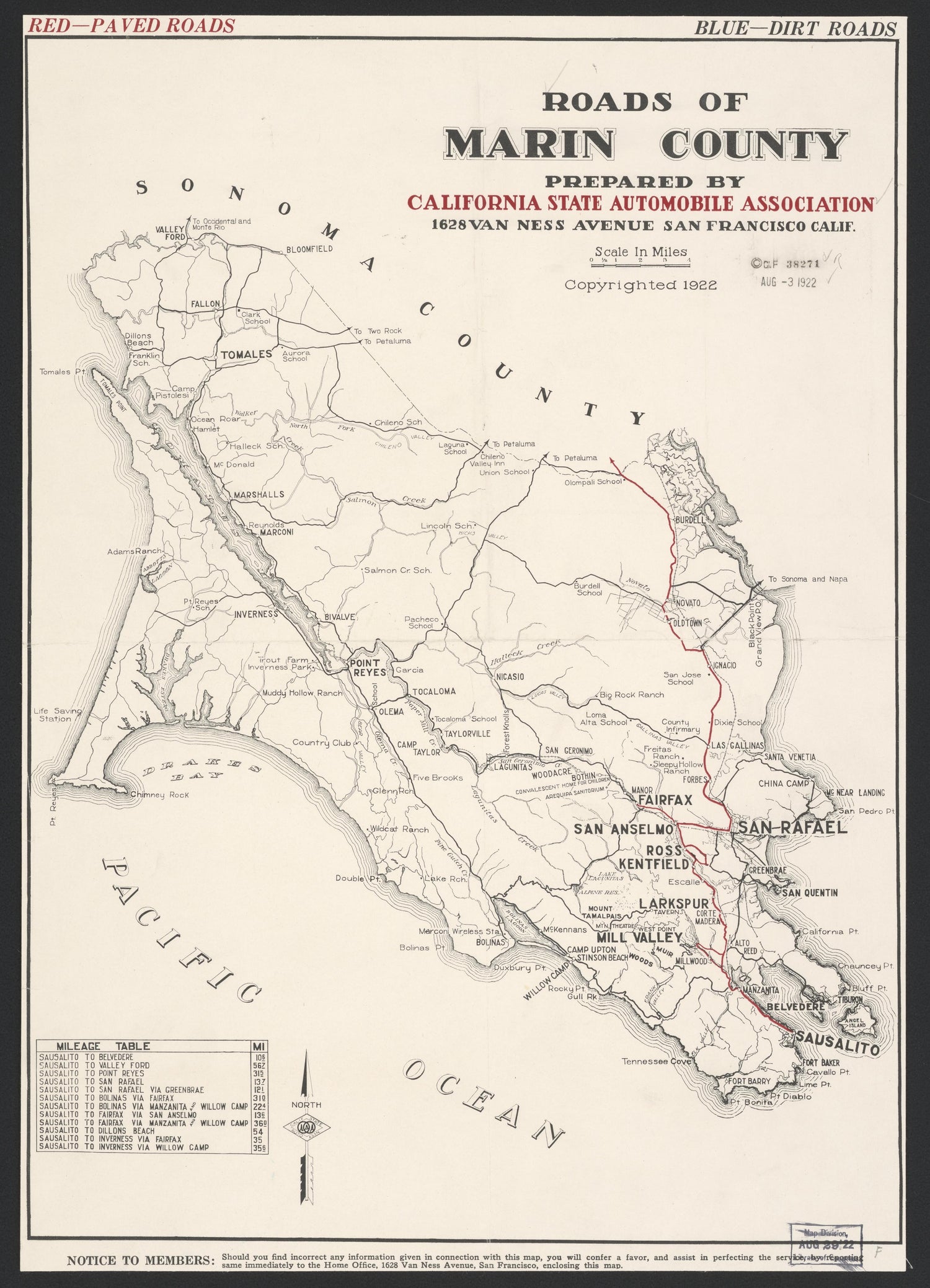 CA Drawer 161, Folder 09, Item 01 from Maps of California--counties Marin 1850-1939 by Relic Map Company