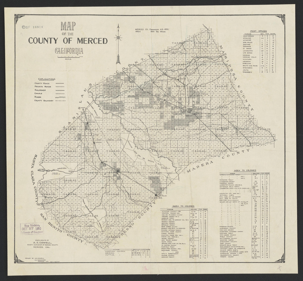 CA Drawer 165, Folder 02, Item 01 from Maps of California--counties Merced 1855 by Relic Map Company