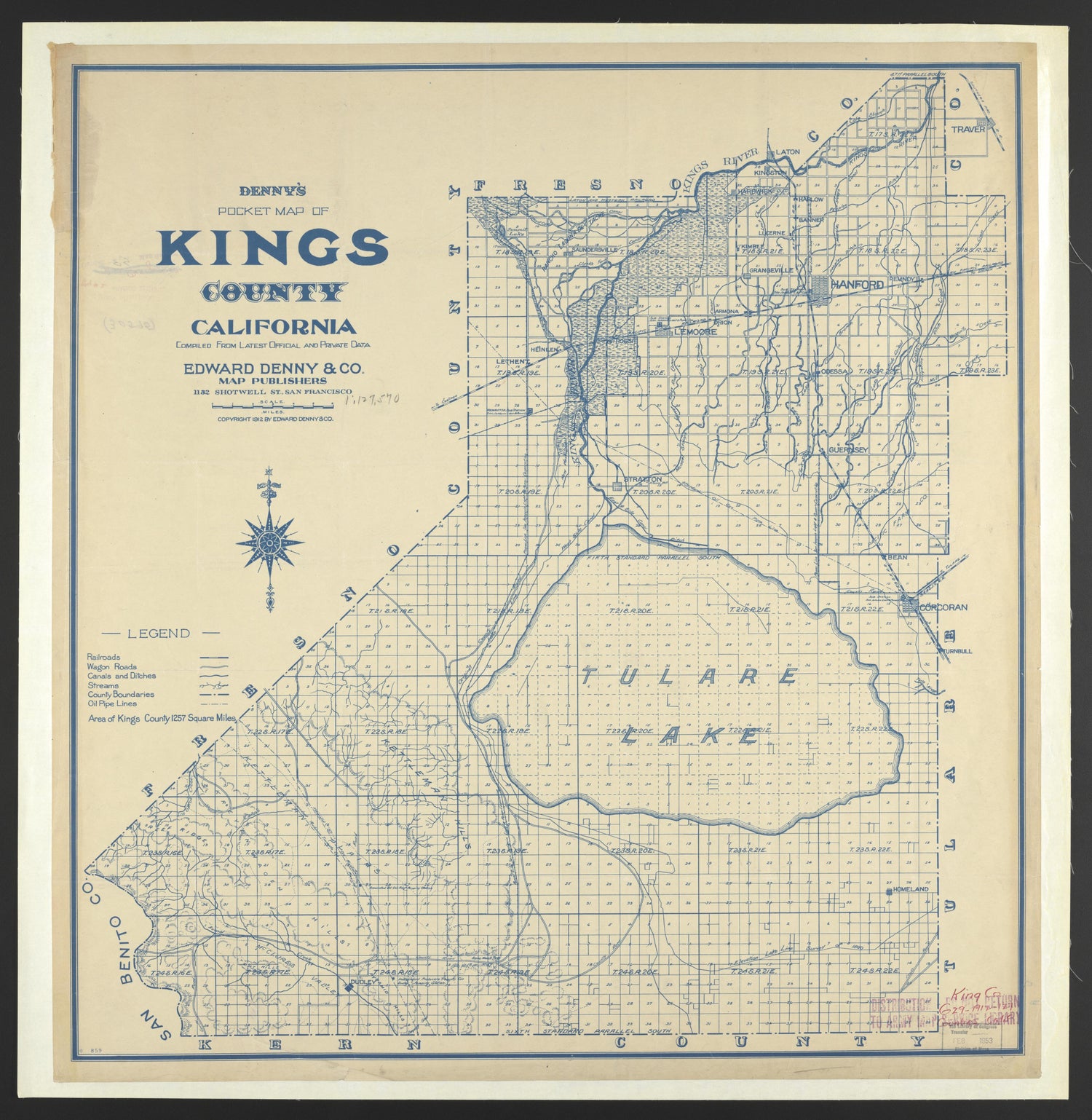 CA Drawer 148, Folder 04, Item 02 from Maps of California--counties Kings 1893 by Relic Map Company