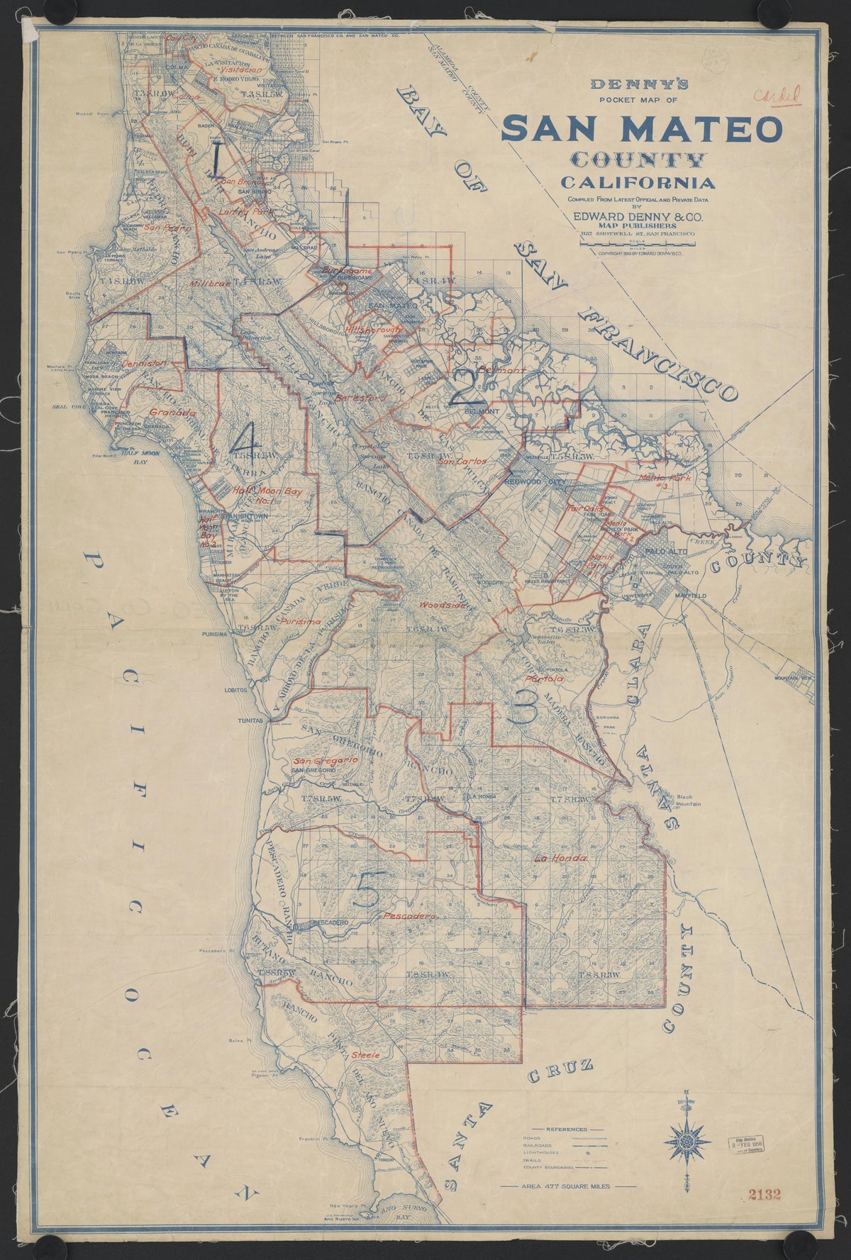 CA Drawer 192, Folder 05, Item 01 (Front) from Maps of California--counties San Mateo to 1939 1856 by Relic Map Company
