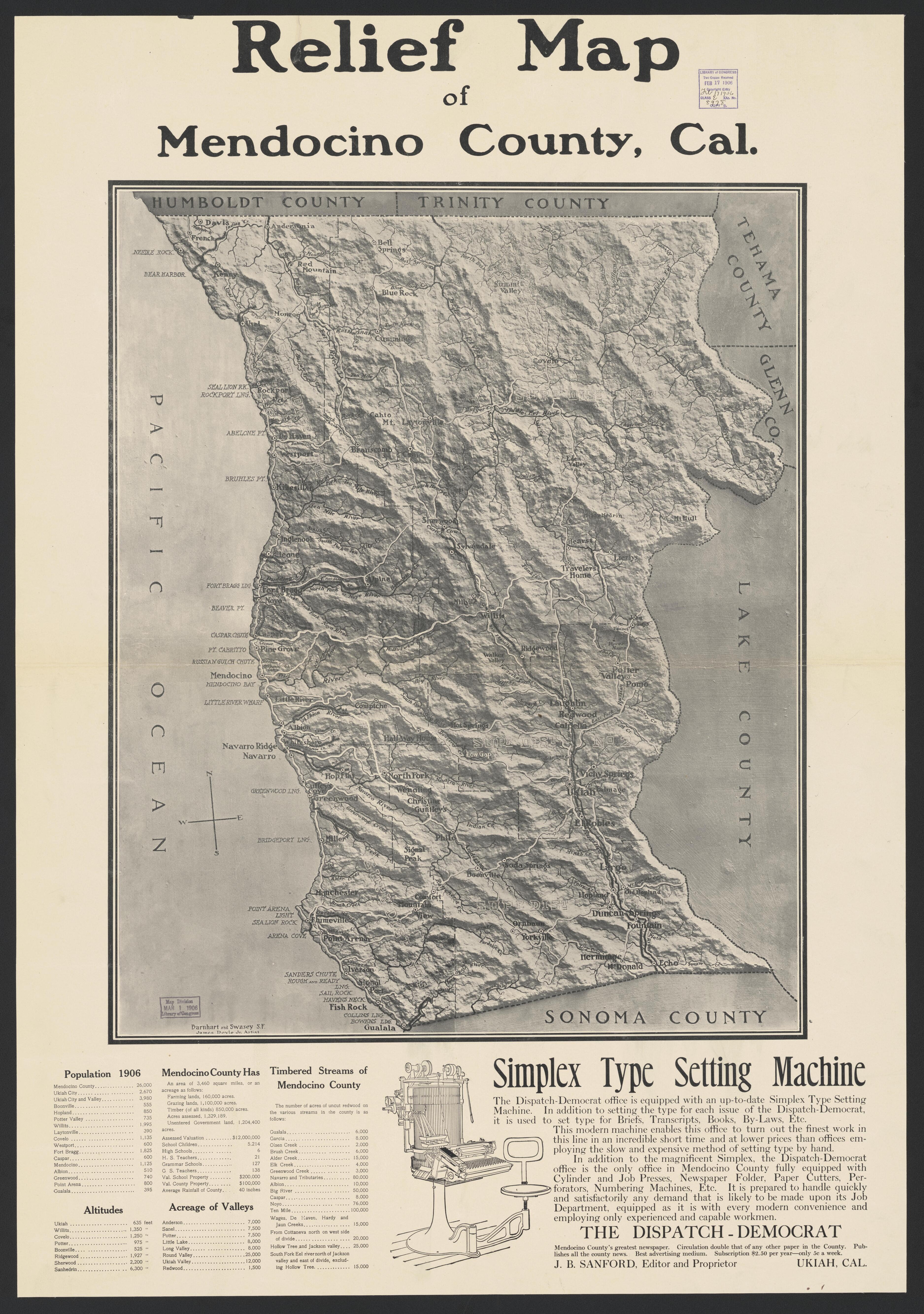 CA Drawer 163, Folder 16, Item 01 from Maps of California--counties Mariposa-Mendocino to 1937 1850 by Relic Map Company