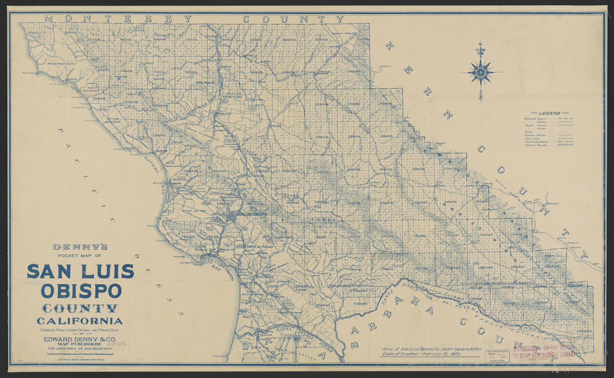 CA Drawer 190, Folder 07, Item 01 from Maps of California--counties San Luis Obispo to 1938 1850 by Relic Map Company