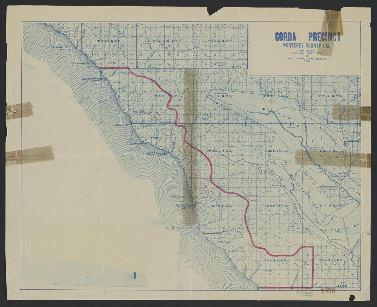 CA Drawer 168, Folder 12, Item 01 (Front) from Maps of California--counties Monterrey 1850-1937 by Relic Map Company
