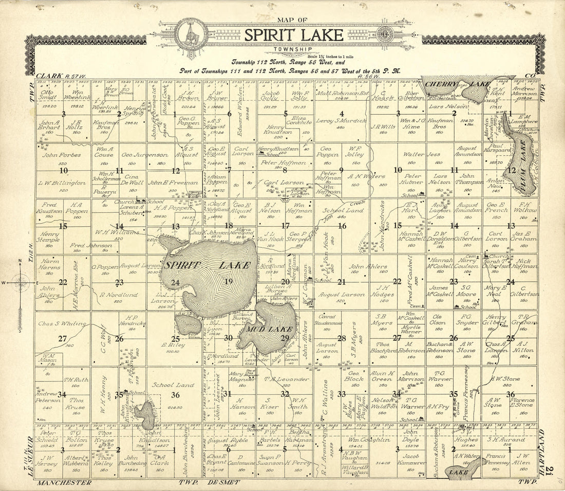 Map of Spirit Lake from Standard Atlas of Kingsbury County, South Dakota : Including a Plat Book of the Villages, Cities and Townships of the County, Map of the State, United States and World : Patrons Directory, … 1909 by Relic Map Company