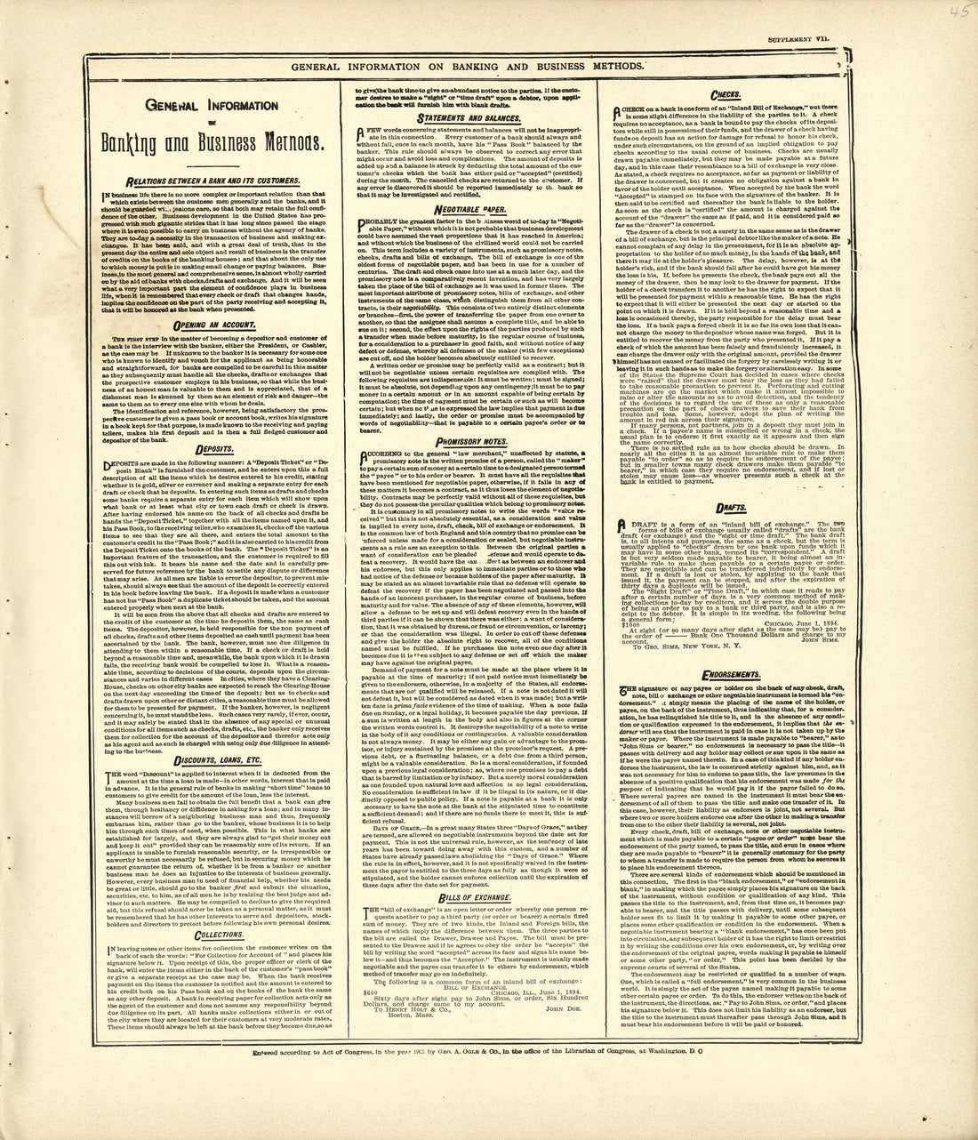 General Information On Banking and Business Methods from Standard Atlas of Kingsbury County, South Dakota : Including a Plat Book of the Villages, Cities and Townships of the County, Map of the State, United States and World : Patrons Directory, … 1909 by Relic Map Company