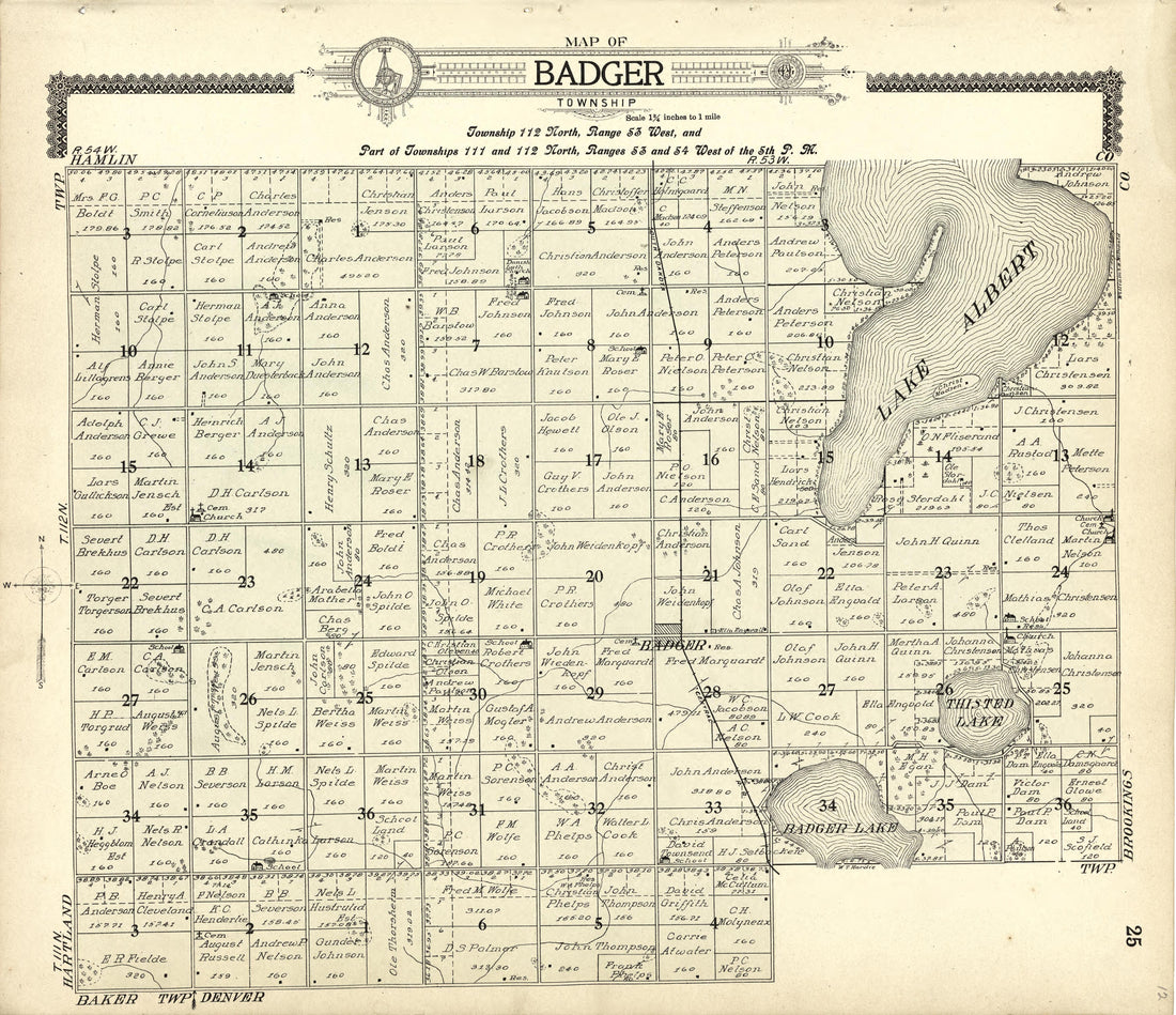 Map of Badger from Standard Atlas of Kingsbury County, South Dakota : Including a Plat Book of the Villages, Cities and Townships of the County, Map of the State, United States and World : Patrons Directory, … 1909 by Relic Map Company