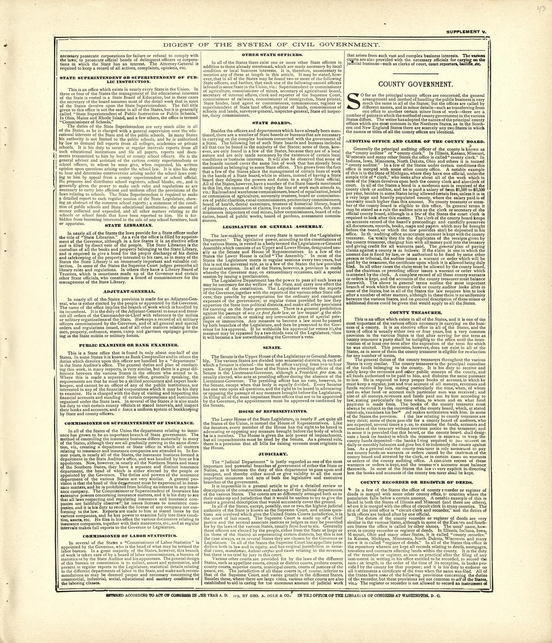 Digest of the System of Civil Government - Continued from Standard Atlas of Kingsbury County, South Dakota : Including a Plat Book of the Villages, Cities and Townships of the County, Map of the State, United States and World : Patrons Directory, … 1909 by Relic Map Company