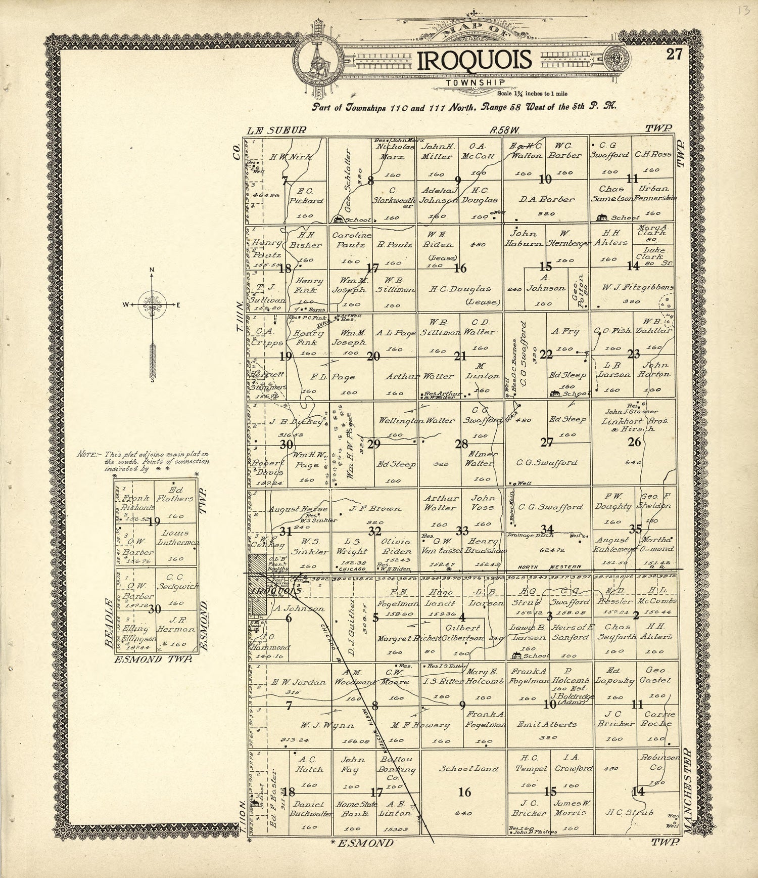 Map of Iroquois from Standard Atlas of Kingsbury County, South Dakota : Including a Plat Book of the Villages, Cities and Townships of the County, Map of the State, United States and World : Patrons Directory, … 1909 by Relic Map Company
