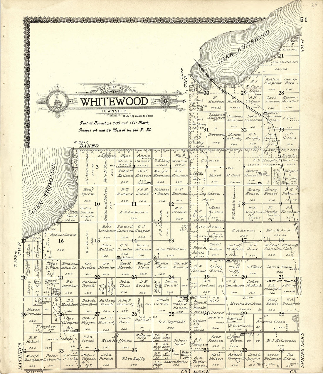 Map of Whitewood from Standard Atlas of Kingsbury County, South Dakota : Including a Plat Book of the Villages, Cities and Townships of the County, Map of the State, United States and World : Patrons Directory, … 1909 by Relic Map Company