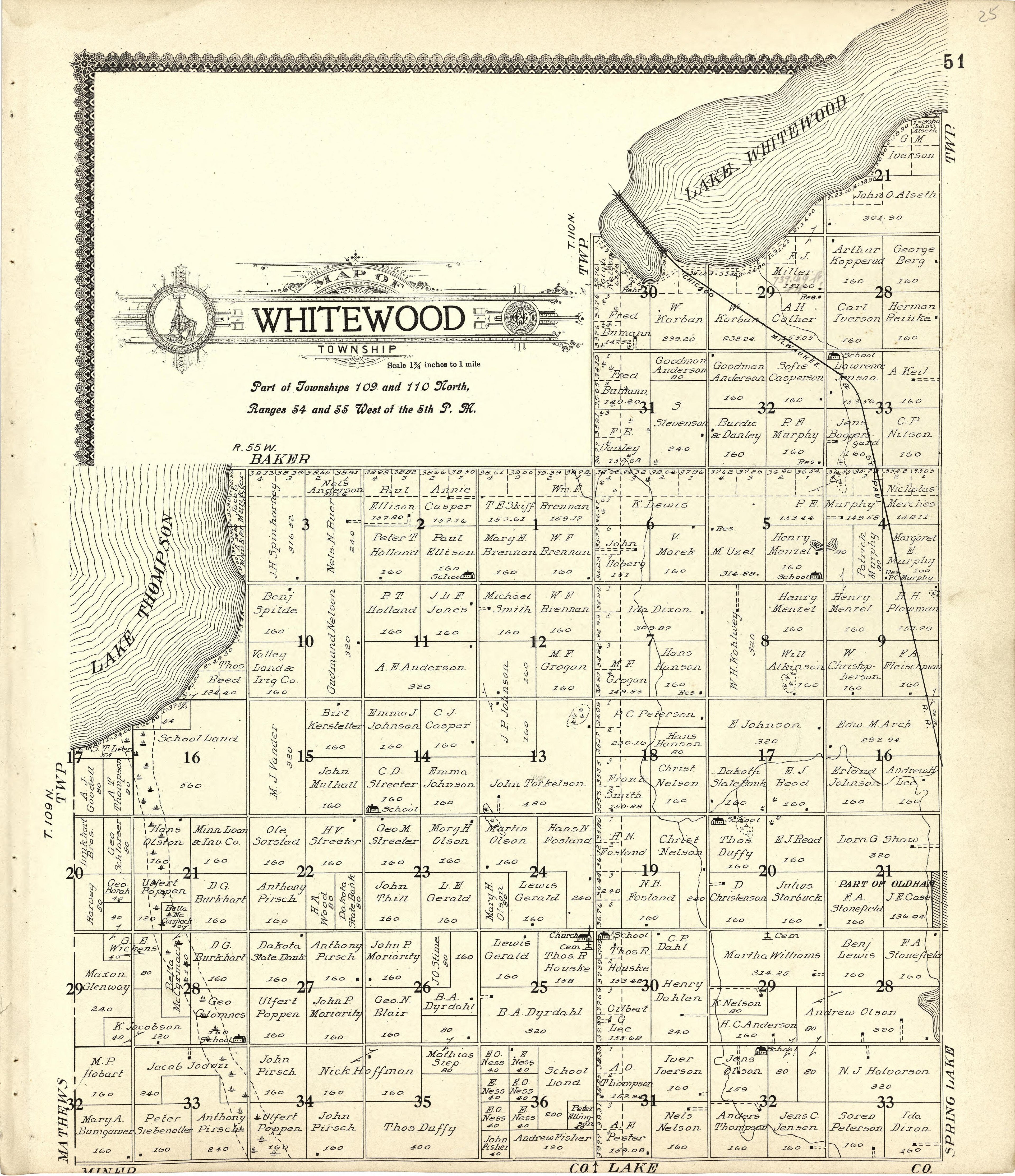 Map of Whitewood from Standard Atlas of Kingsbury County, South Dakota : Including a Plat Book of the Villages, Cities and Townships of the County, Map of the State, United States and World : Patrons Directory, … 1909 by Relic Map Company