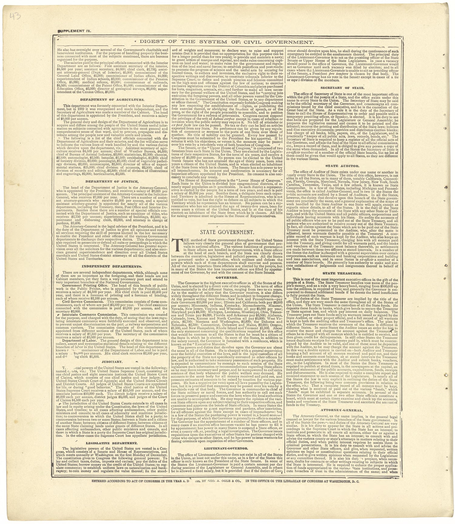 Digest of the System of Civil Government from Standard Atlas of Seward County, Nebraska : Including a Plat Book of the Villages, Cities and Townships of the County, Map of the State, United States and World, Patrons Directory, Reference Business … 1908 by Relic Map Company