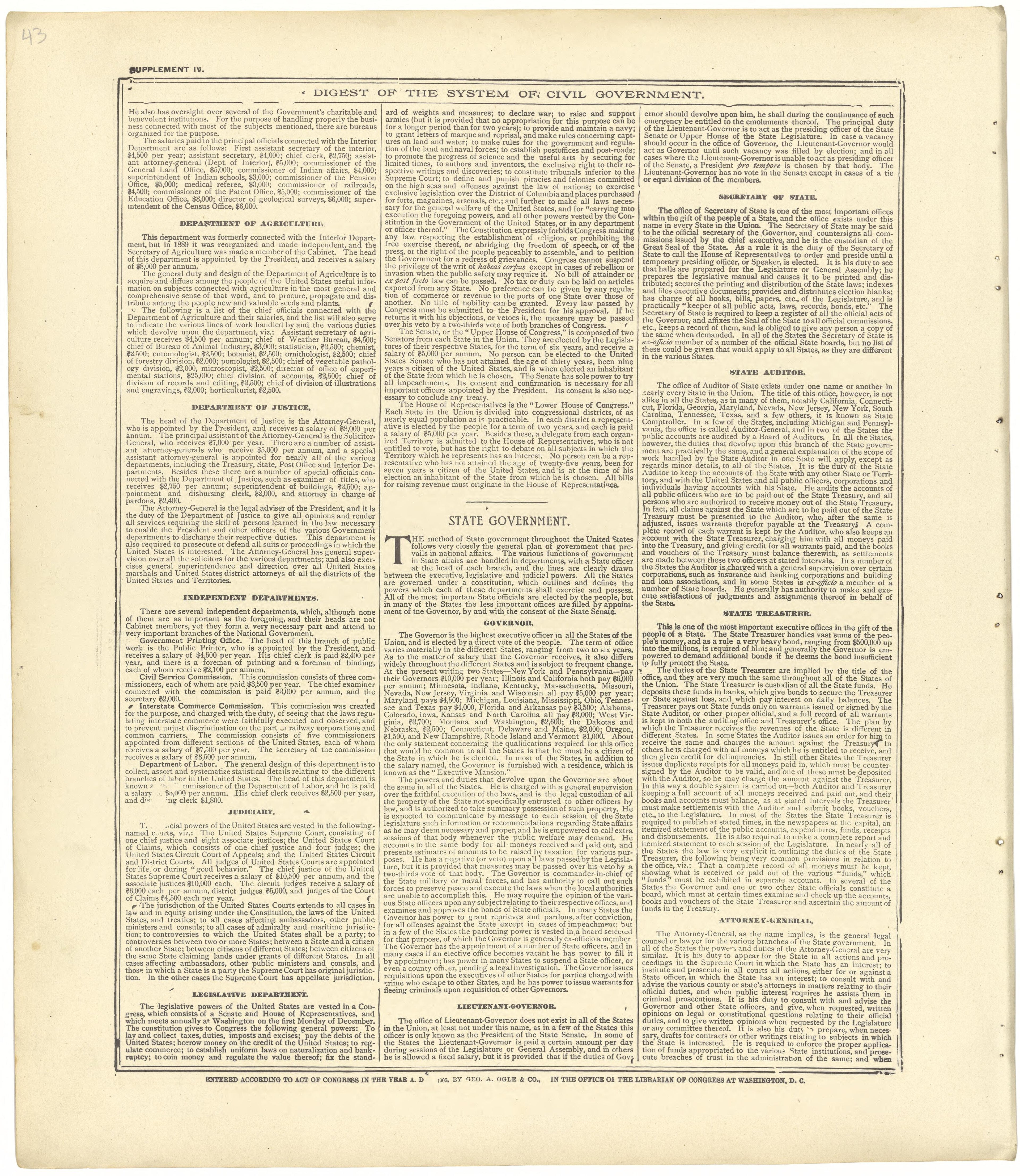 Digest of the System of Civil Government from Standard Atlas of Seward County, Nebraska : Including a Plat Book of the Villages, Cities and Townships of the County, Map of the State, United States and World, Patrons Directory, Reference Business … 1908 by Relic Map Company