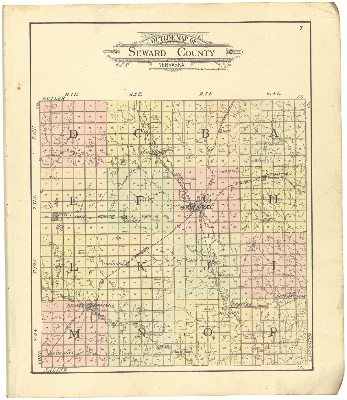 Outline Map of Seward County, Nebraska from Standard Atlas of Seward County, Nebraska : Including a Plat Book of the Villages, Cities and Townships of the County, Map of the State, United States and World, Patrons Directory, Reference Business … 1908 by Relic Map Company