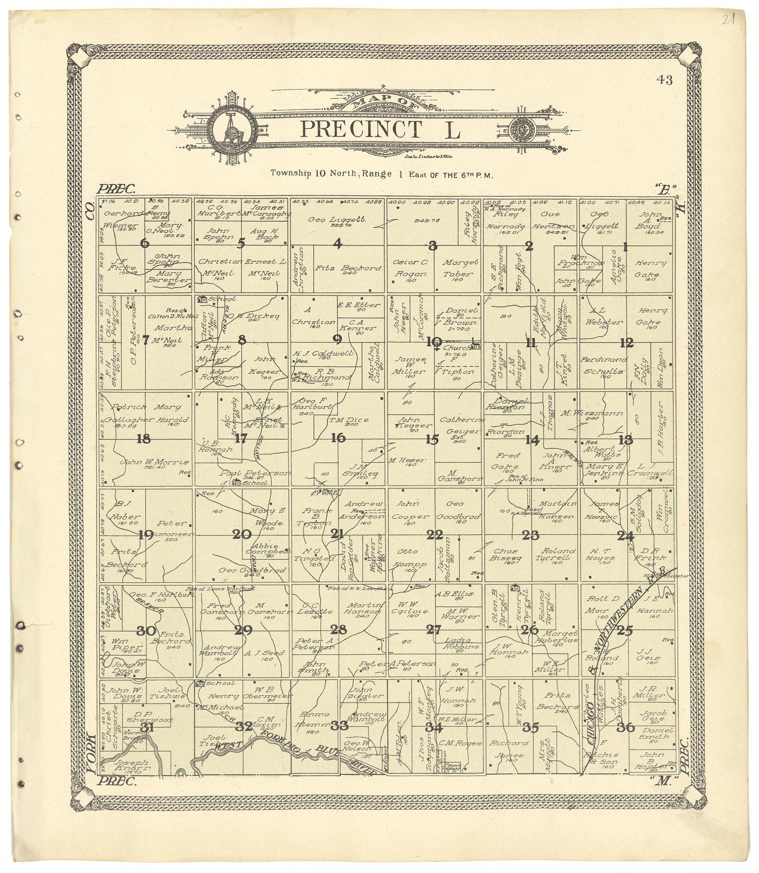 Map of Precinct L from Standard Atlas of Seward County, Nebraska : Including a Plat Book of the Villages, Cities and Townships of the County, Map of the State, United States and World, Patrons Directory, Reference Business … 1908 by Relic Map Company