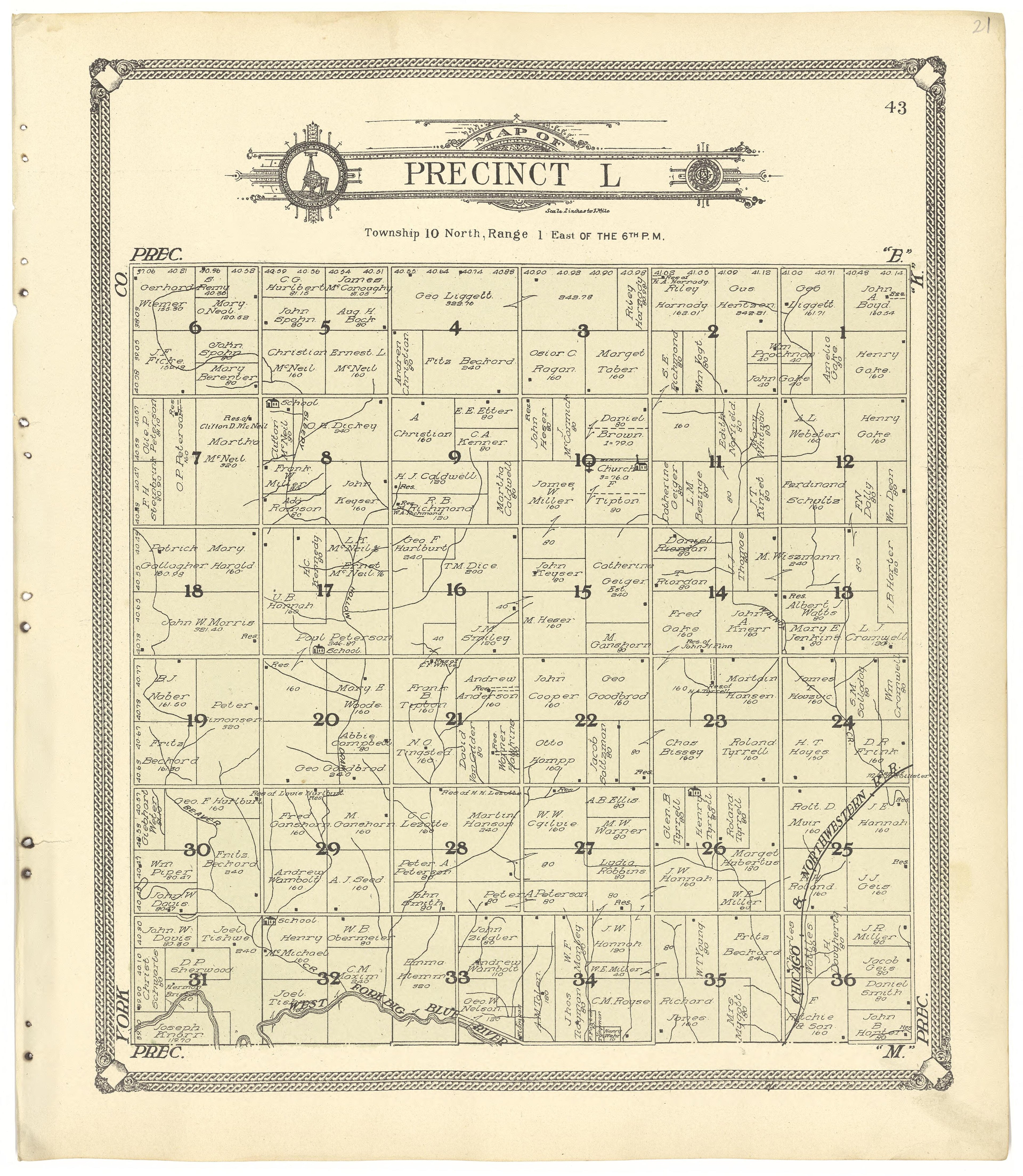 Map of Precinct L from Standard Atlas of Seward County, Nebraska : Including a Plat Book of the Villages, Cities and Townships of the County, Map of the State, United States and World, Patrons Directory, Reference Business … 1908 by Relic Map Company