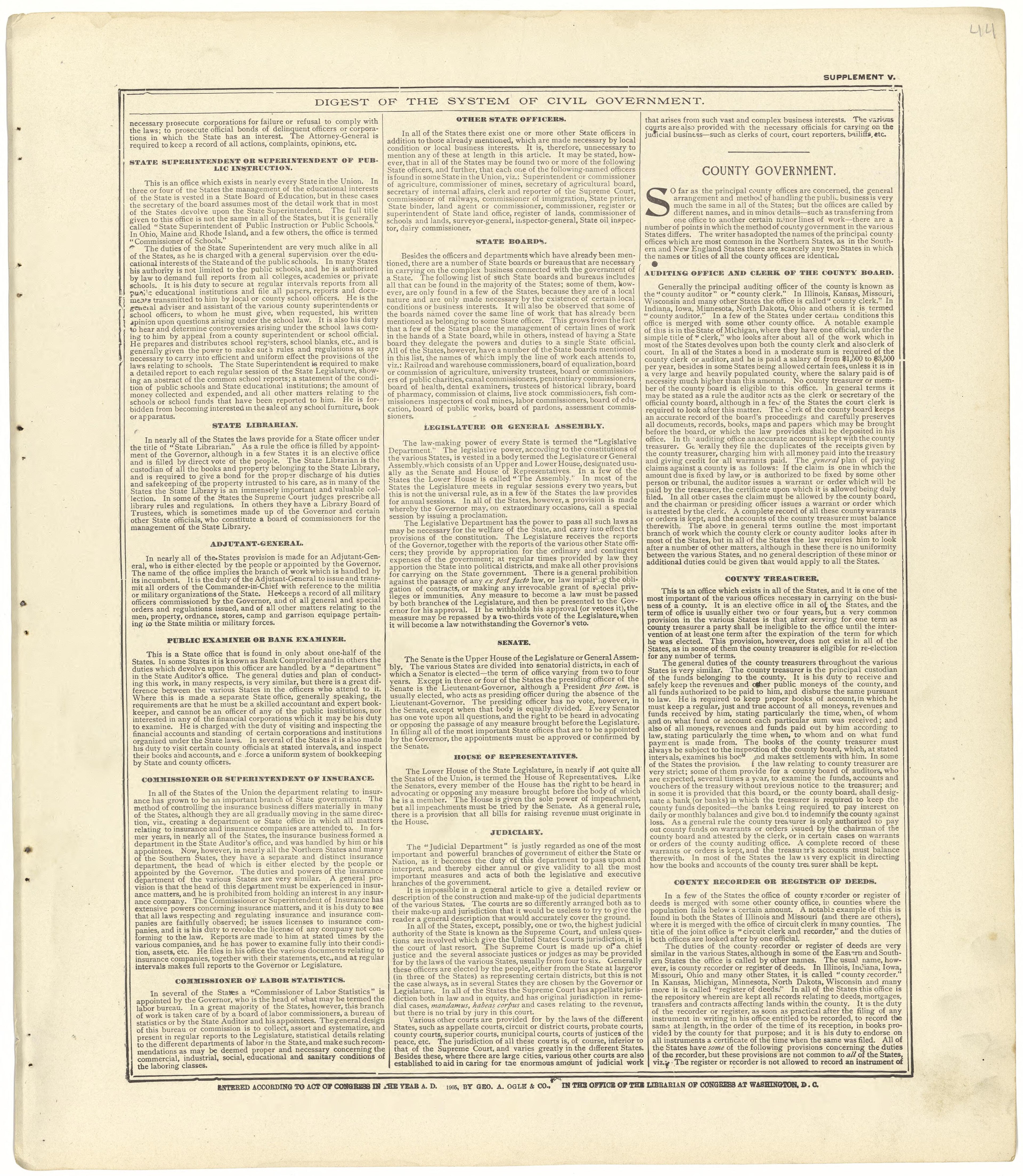 Digest of the System of Civil Government from Standard Atlas of Seward County, Nebraska : Including a Plat Book of the Villages, Cities and Townships of the County, Map of the State, United States and World, Patrons Directory, Reference Business … 1908 by Relic Map Company