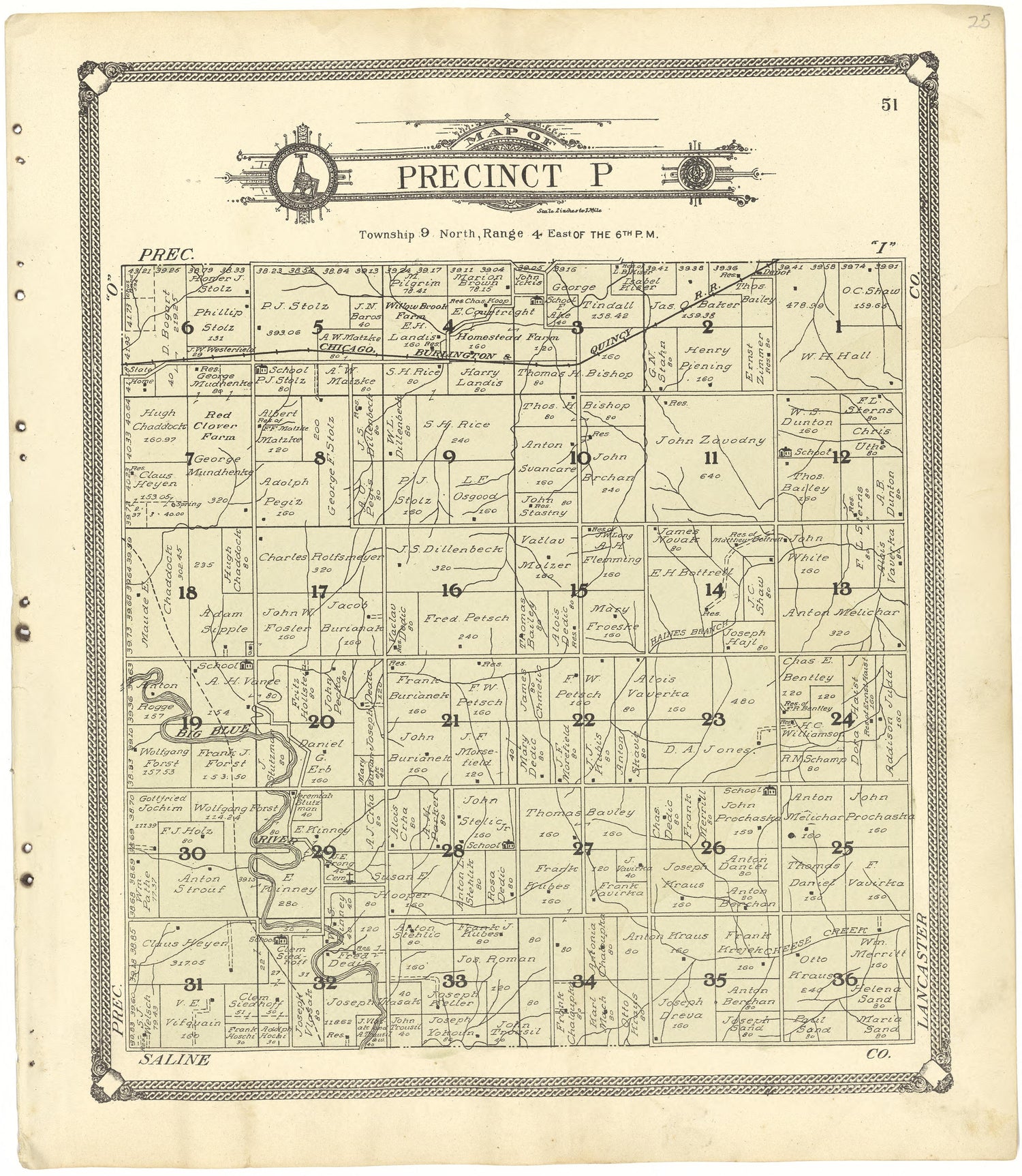 Map of Precinct P from Standard Atlas of Seward County, Nebraska : Including a Plat Book of the Villages, Cities and Townships of the County, Map of the State, United States and World, Patrons Directory, Reference Business … 1908 by Relic Map Company