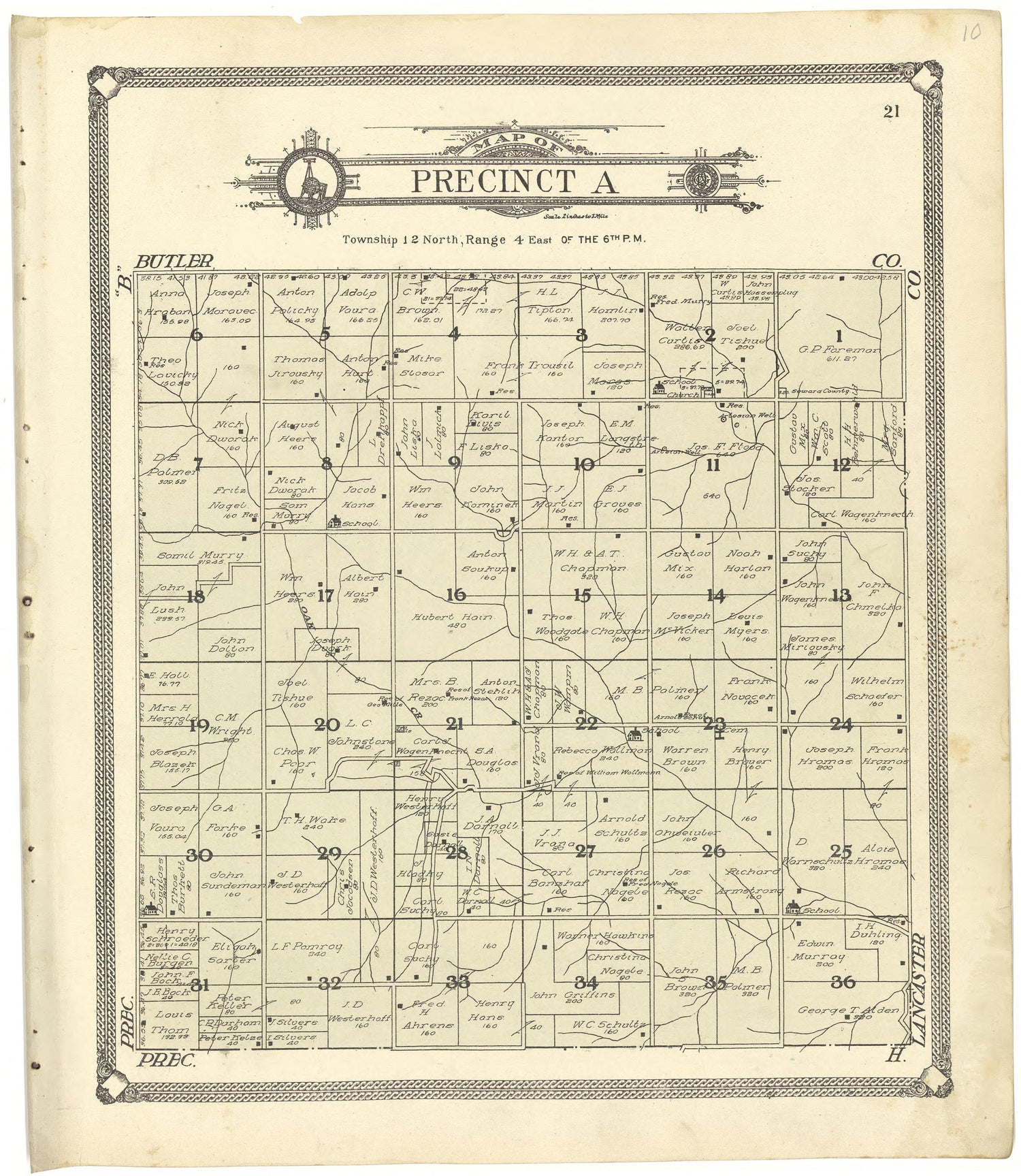 Map of Precinct a from Standard Atlas of Seward County, Nebraska : Including a Plat Book of the Villages, Cities and Townships of the County, Map of the State, United States and World, Patrons Directory, Reference Business … 1908 by Relic Map Company