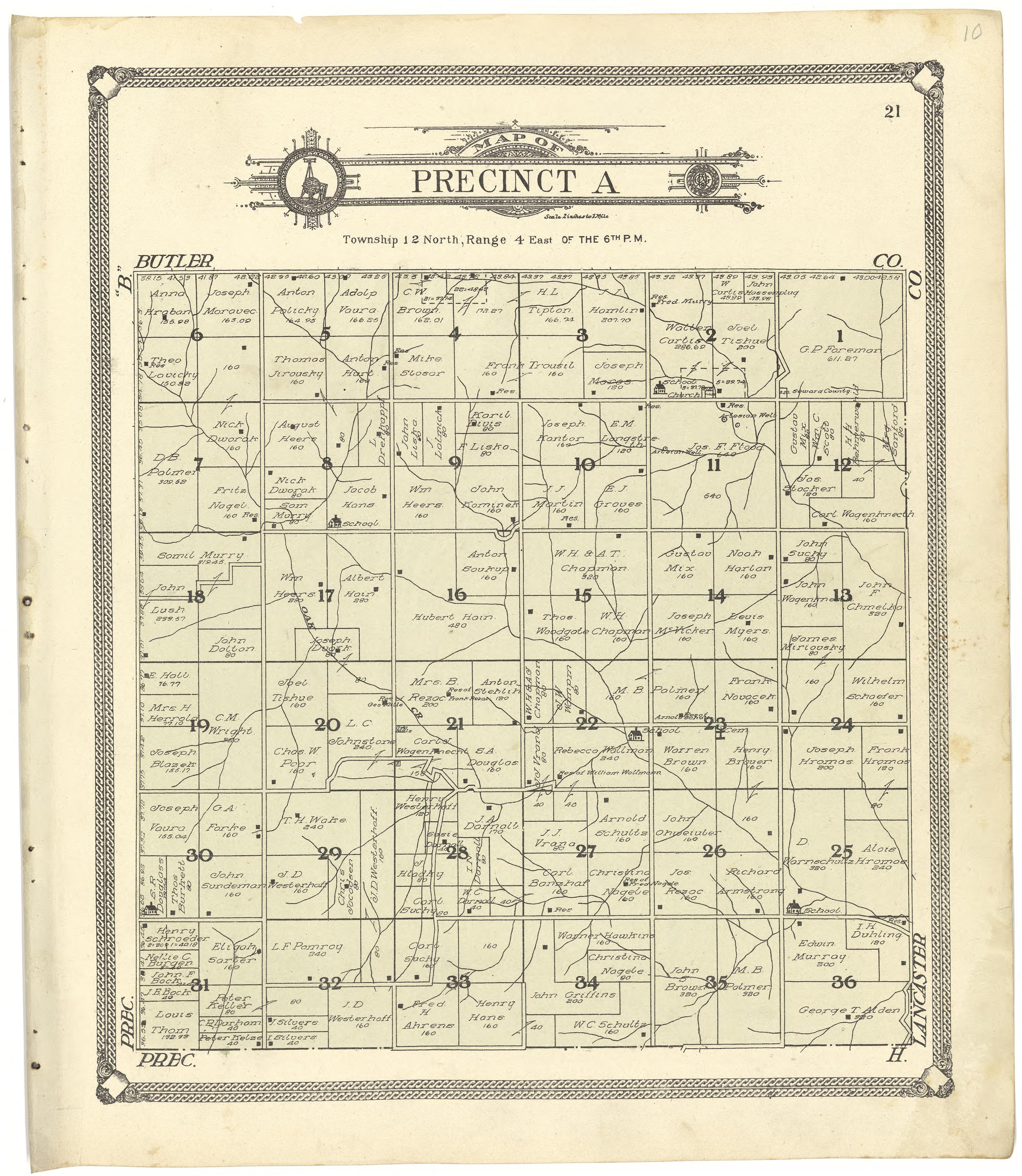 Map of Precinct a from Standard Atlas of Seward County, Nebraska : Including a Plat Book of the Villages, Cities and Townships of the County, Map of the State, United States and World, Patrons Directory, Reference Business … 1908 by Relic Map Company