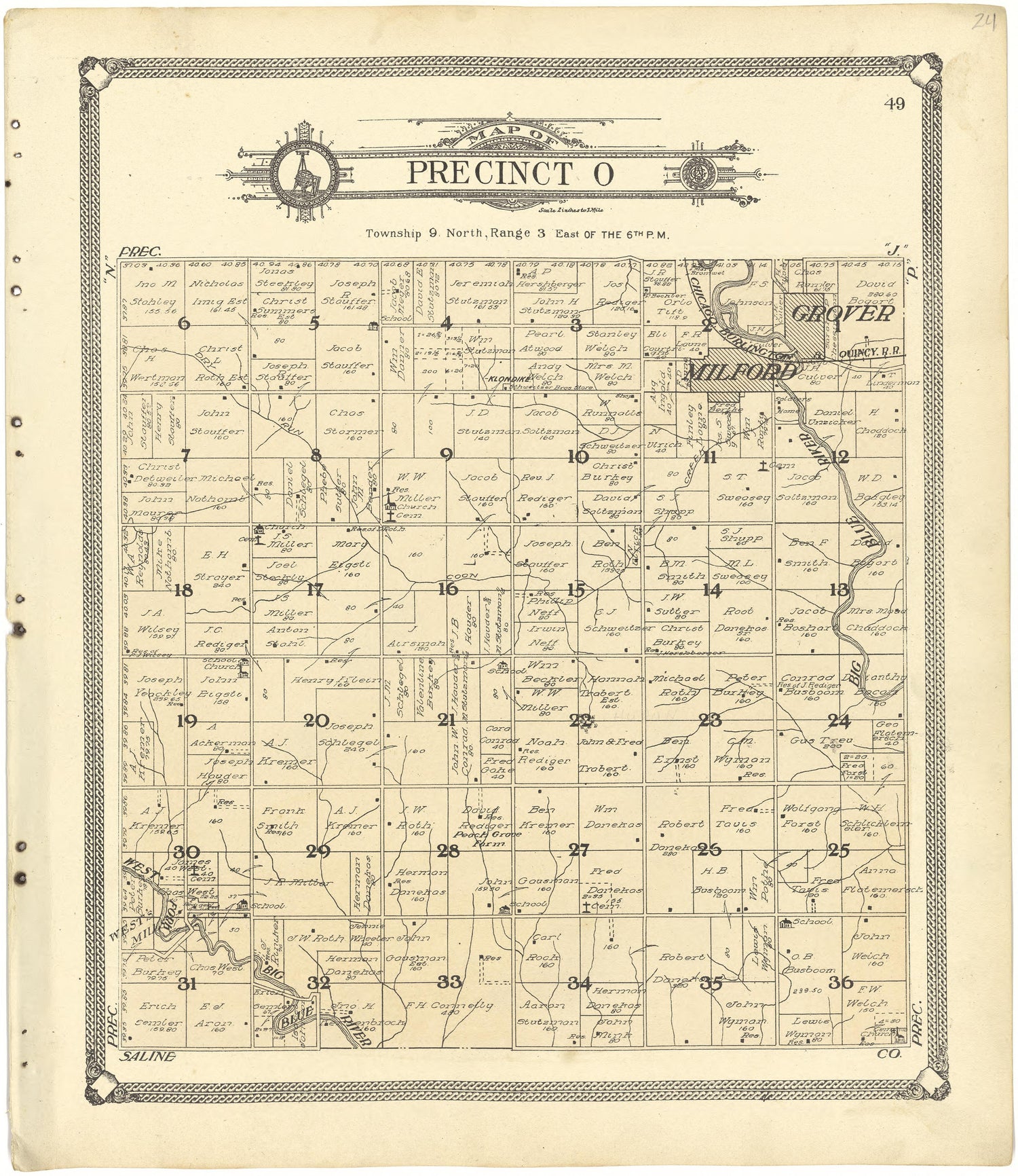 Map of Precinct O from Standard Atlas of Seward County, Nebraska : Including a Plat Book of the Villages, Cities and Townships of the County, Map of the State, United States and World, Patrons Directory, Reference Business … 1908 by Relic Map Company