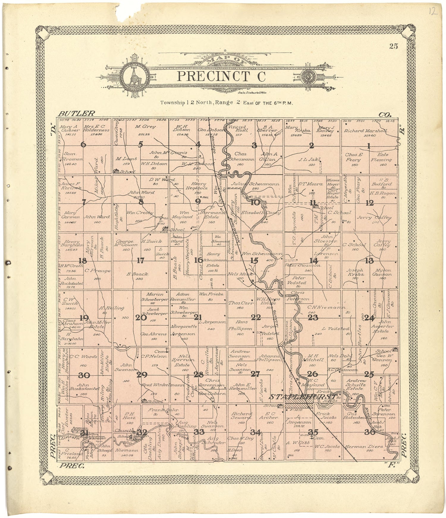 Map of Precinct C from Standard Atlas of Seward County, Nebraska : Including a Plat Book of the Villages, Cities and Townships of the County, Map of the State, United States and World, Patrons Directory, Reference Business … 1908 by Relic Map Company