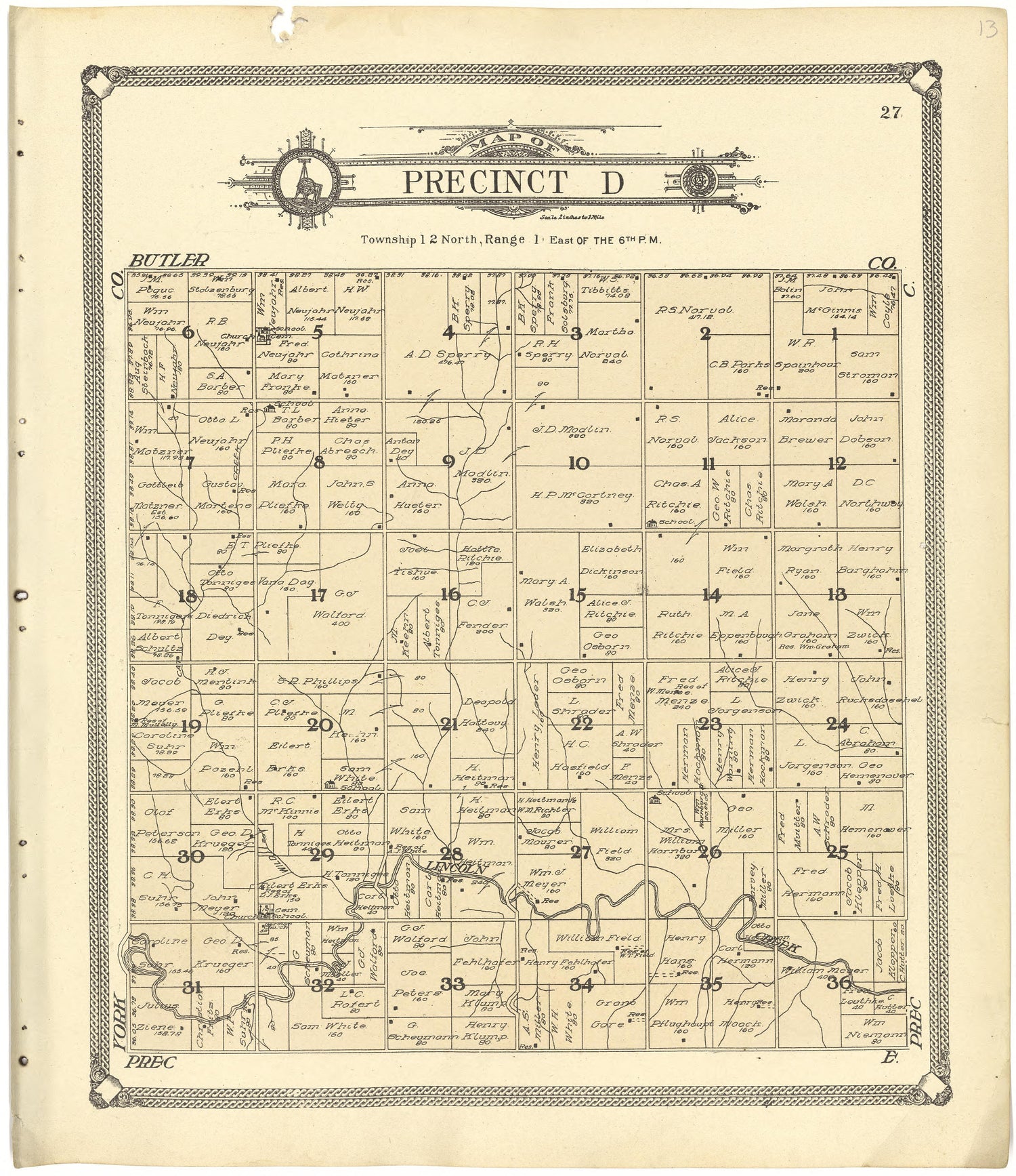 Map of Precinct D from Standard Atlas of Seward County, Nebraska : Including a Plat Book of the Villages, Cities and Townships of the County, Map of the State, United States and World, Patrons Directory, Reference Business … 1908 by Relic Map Company