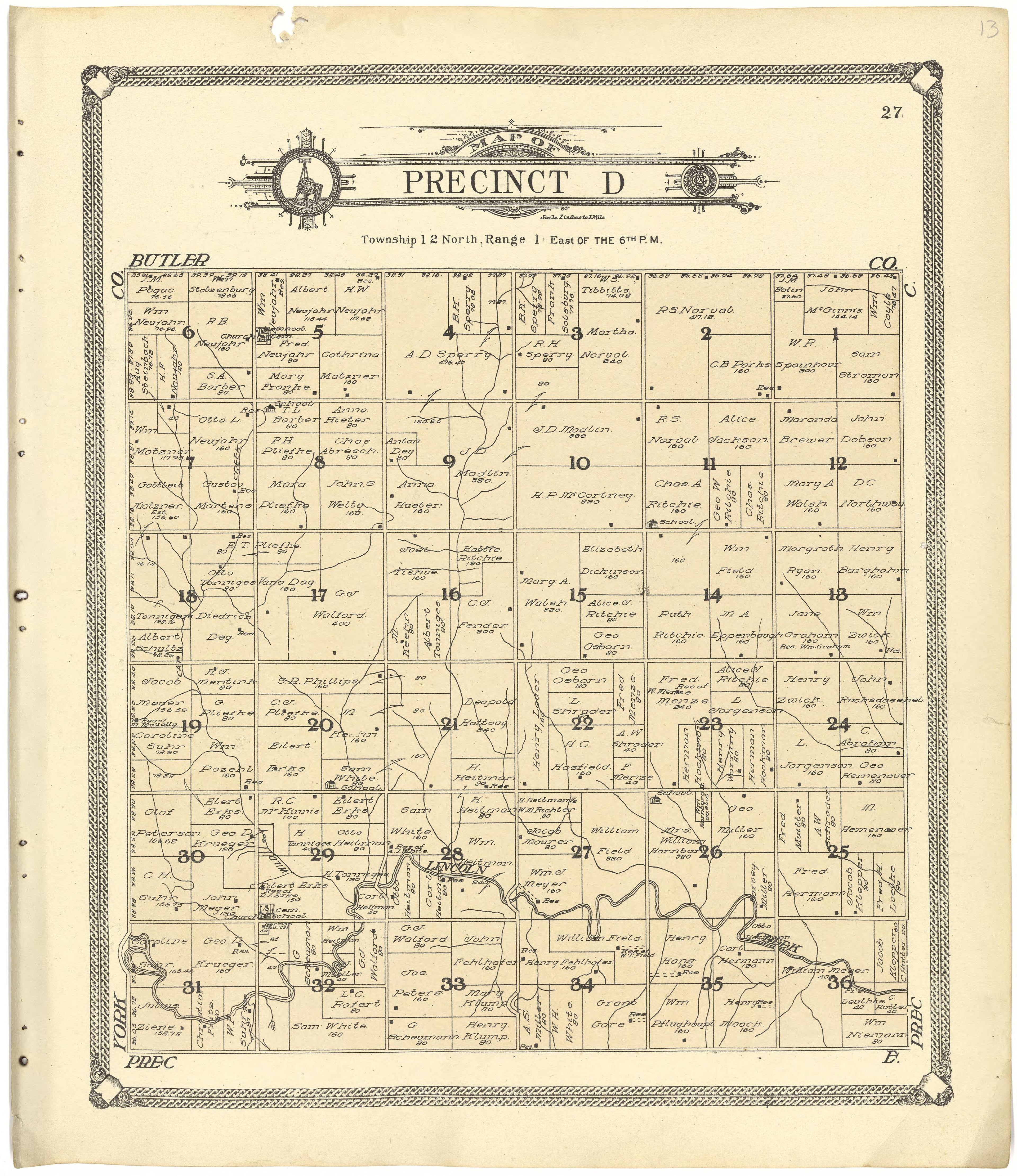 Map of Precinct D from Standard Atlas of Seward County, Nebraska : Including a Plat Book of the Villages, Cities and Townships of the County, Map of the State, United States and World, Patrons Directory, Reference Business … 1908 by Relic Map Company
