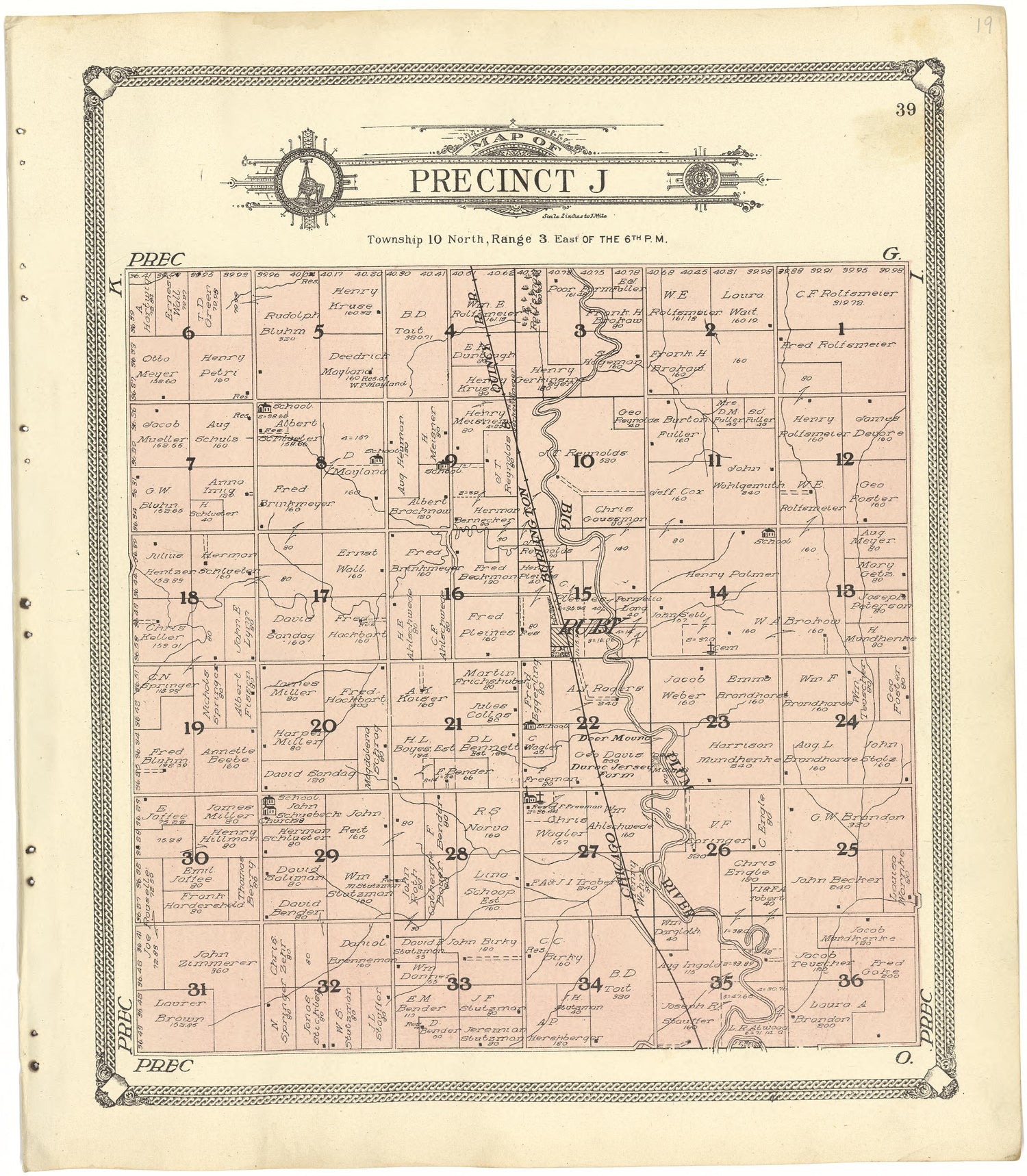 Map of Precinct J from Standard Atlas of Seward County, Nebraska : Including a Plat Book of the Villages, Cities and Townships of the County, Map of the State, United States and World, Patrons Directory, Reference Business … 1908 by Relic Map Company