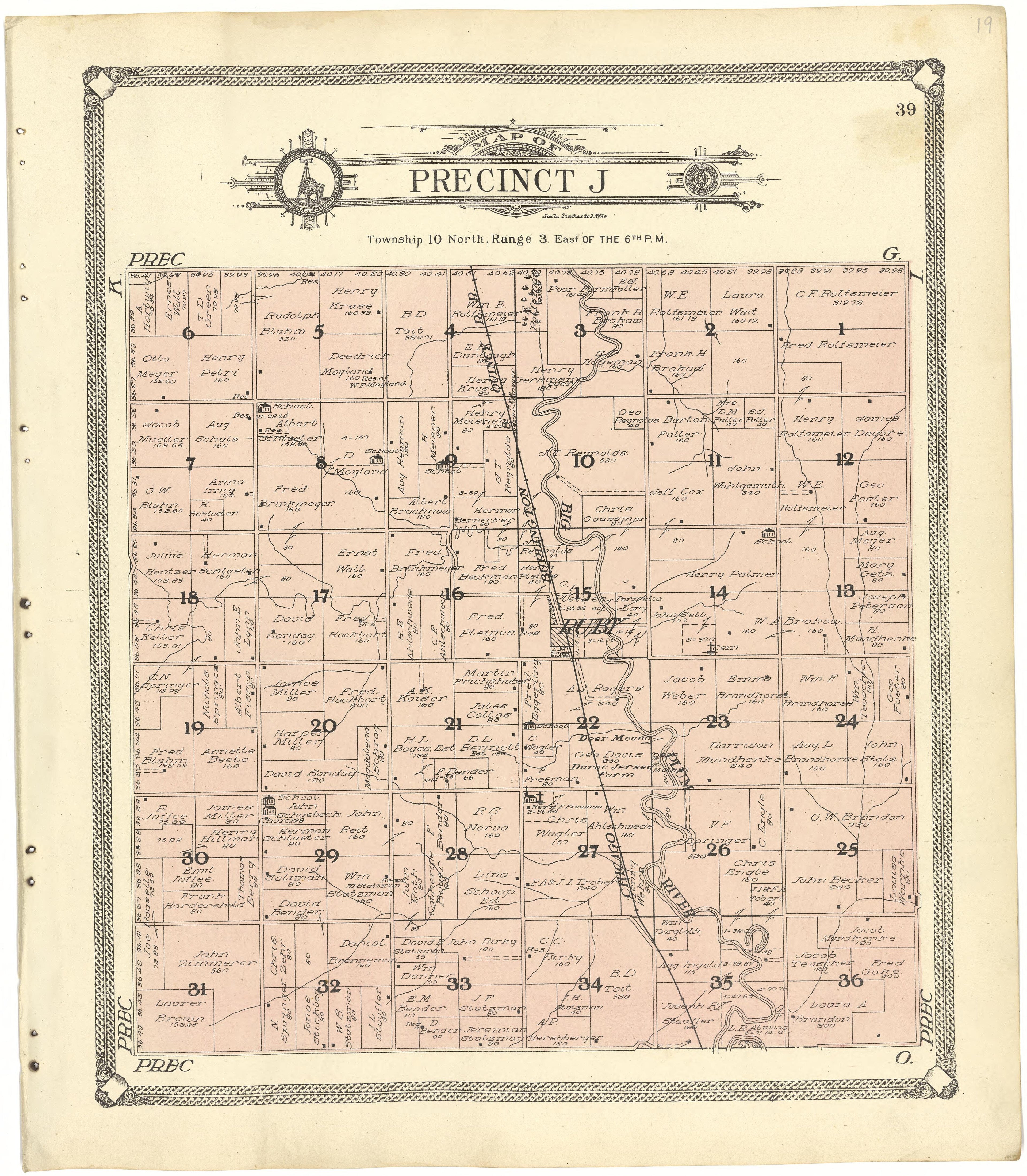 Map of Precinct J from Standard Atlas of Seward County, Nebraska : Including a Plat Book of the Villages, Cities and Townships of the County, Map of the State, United States and World, Patrons Directory, Reference Business … 1908 by Relic Map Company