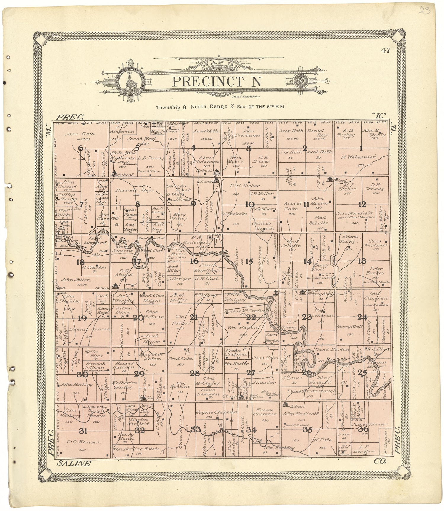 Map of Precinct N from Standard Atlas of Seward County, Nebraska : Including a Plat Book of the Villages, Cities and Townships of the County, Map of the State, United States and World, Patrons Directory, Reference Business … 1908 by Relic Map Company