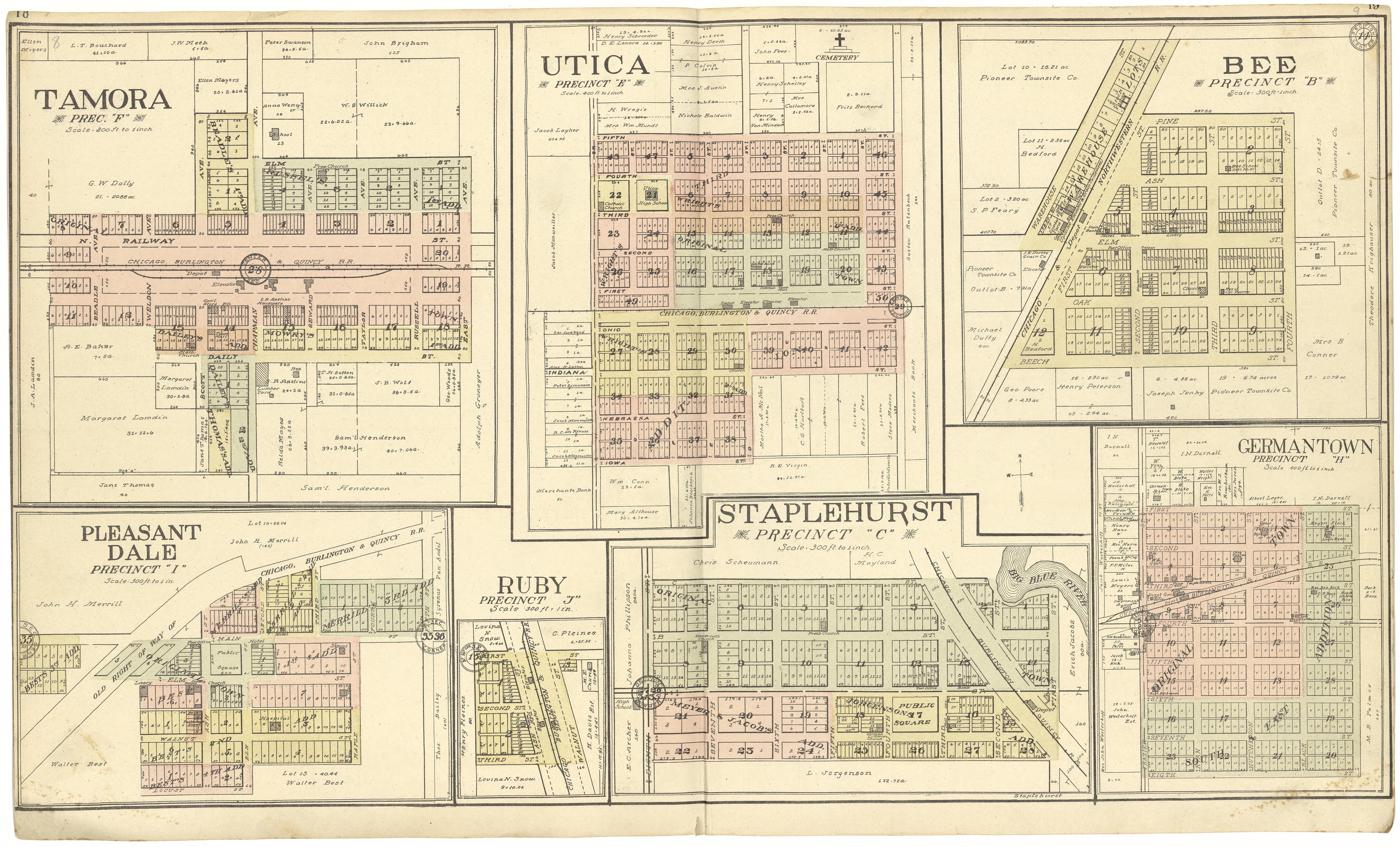Old Map of Seward County, Nebraska, [1908] Tamora; Utica; Bee; Pleasant ...