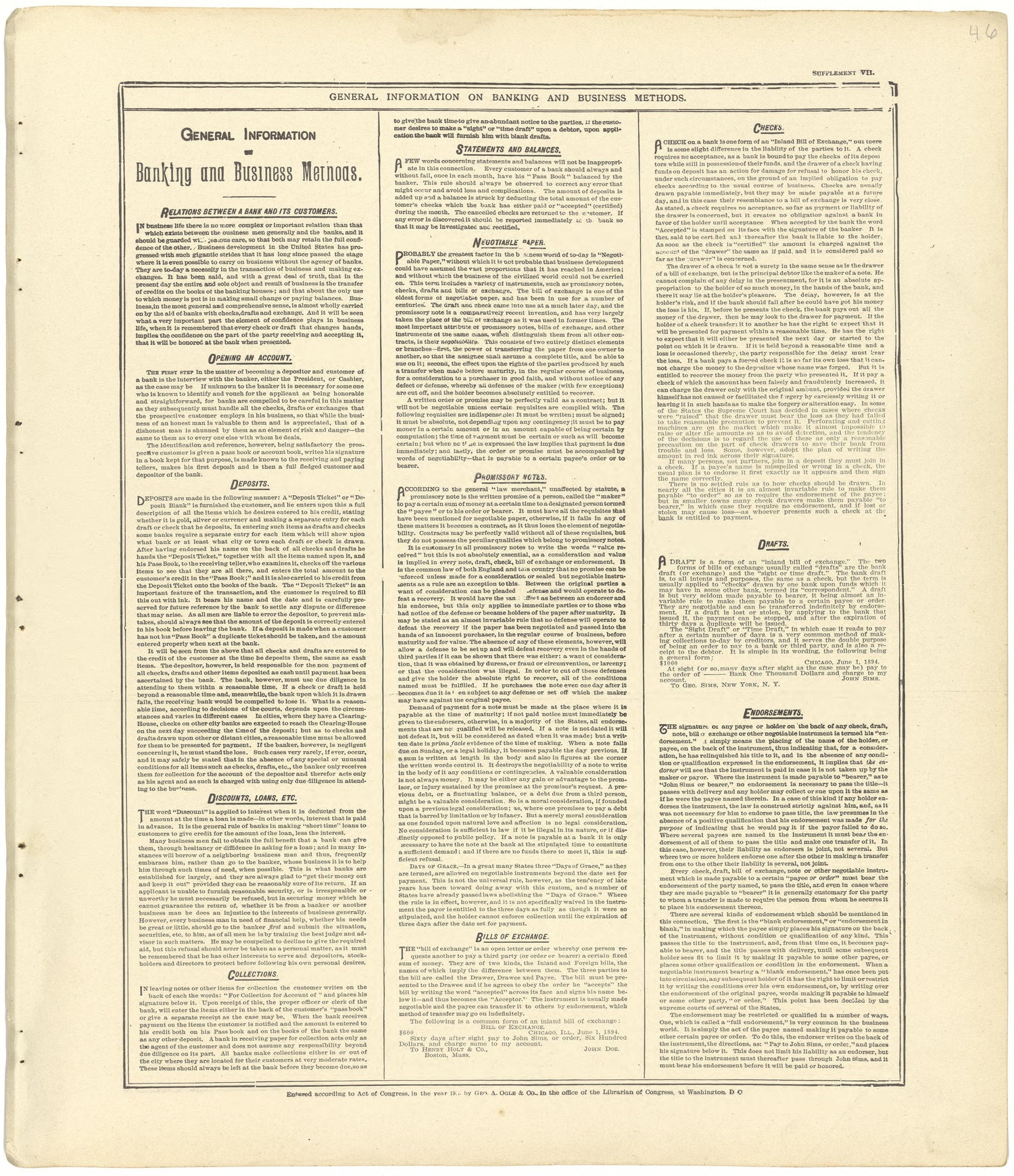 General Information On Banking and Business Methods from Standard Atlas of Seward County, Nebraska : Including a Plat Book of the Villages, Cities and Townships of the County, Map of the State, United States and World, Patrons Directory, Reference Bus... by Relic Map Company