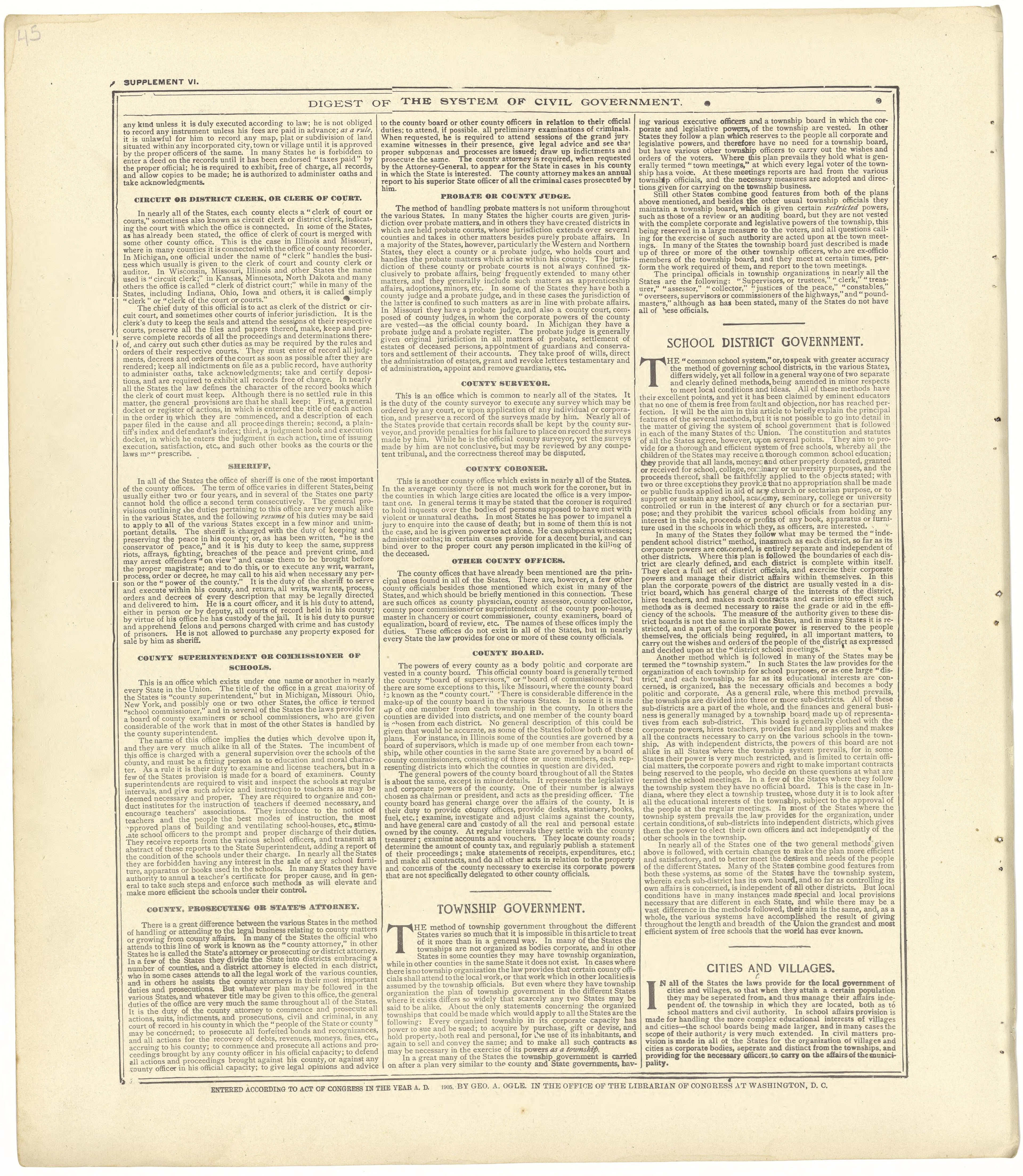 Digest of the System of Civil Government from Standard Atlas of Seward County, Nebraska : Including a Plat Book of the Villages, Cities and Townships of the County, Map of the State, United States and World, Patrons Directory, Reference Business … 1908 by Relic Map Company