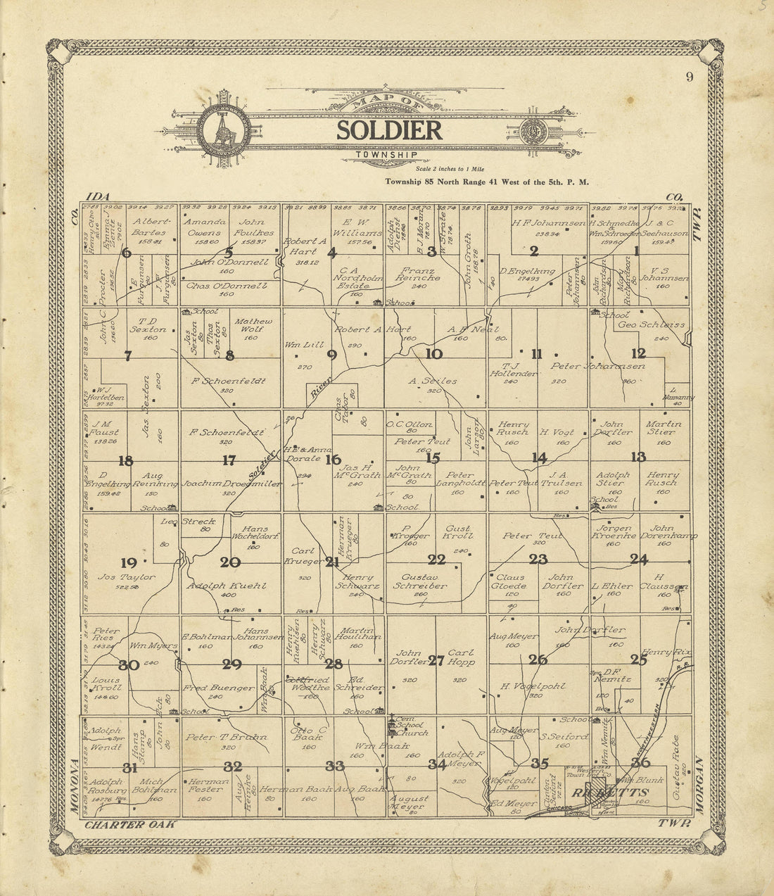 Map of Soldier Township from Standard Atlas of Crawford County, Iowa : Including a Plat Book of the Villages, Cities and Townships of the County, Map of the State, United States and World, Patrons Directory, Reference Business … 1908 by Relic Map Company