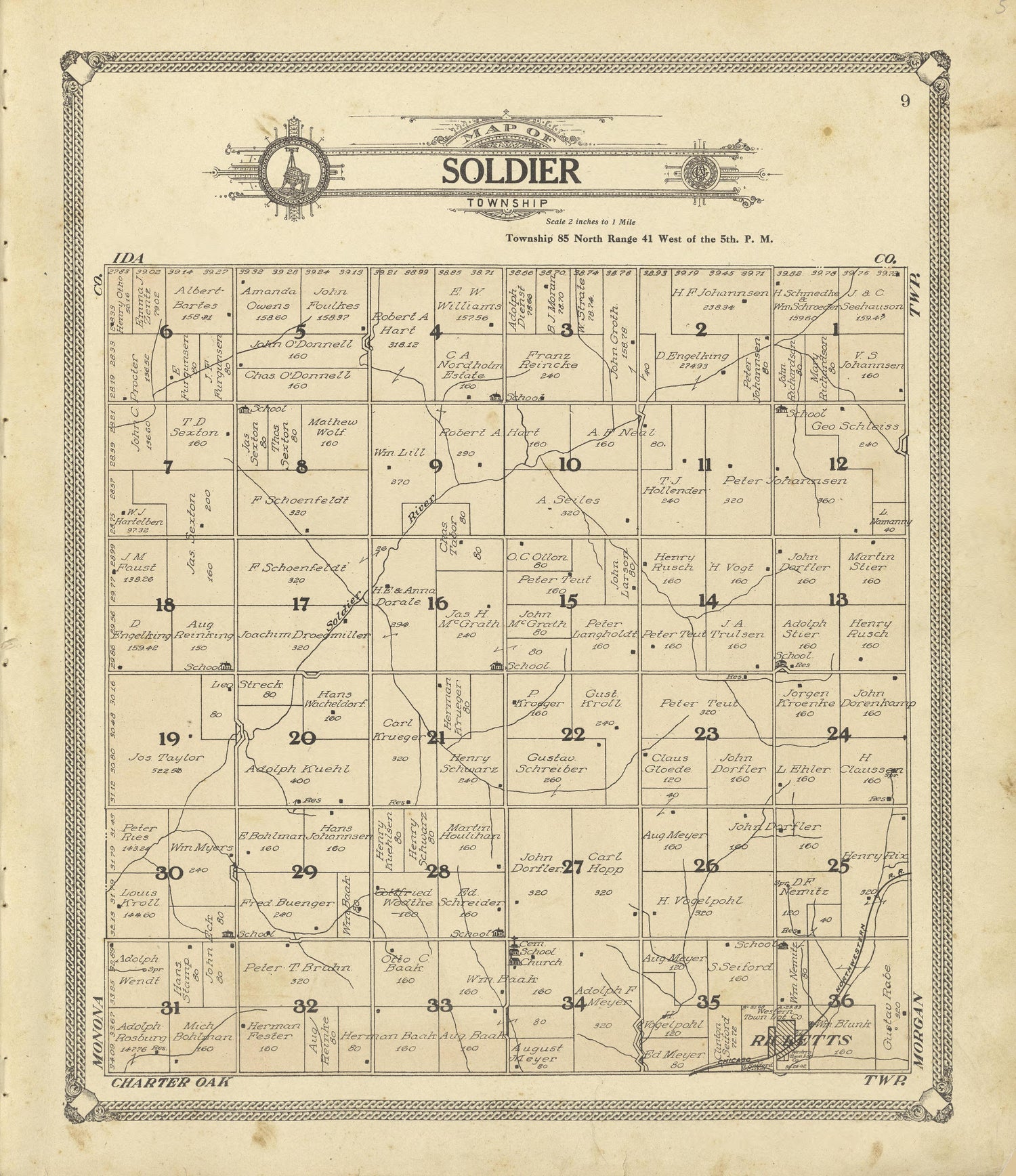 Map of Soldier Township from Standard Atlas of Crawford County, Iowa : Including a Plat Book of the Villages, Cities and Townships of the County, Map of the State, United States and World, Patrons Directory, Reference Business … 1908 by Relic Map Company