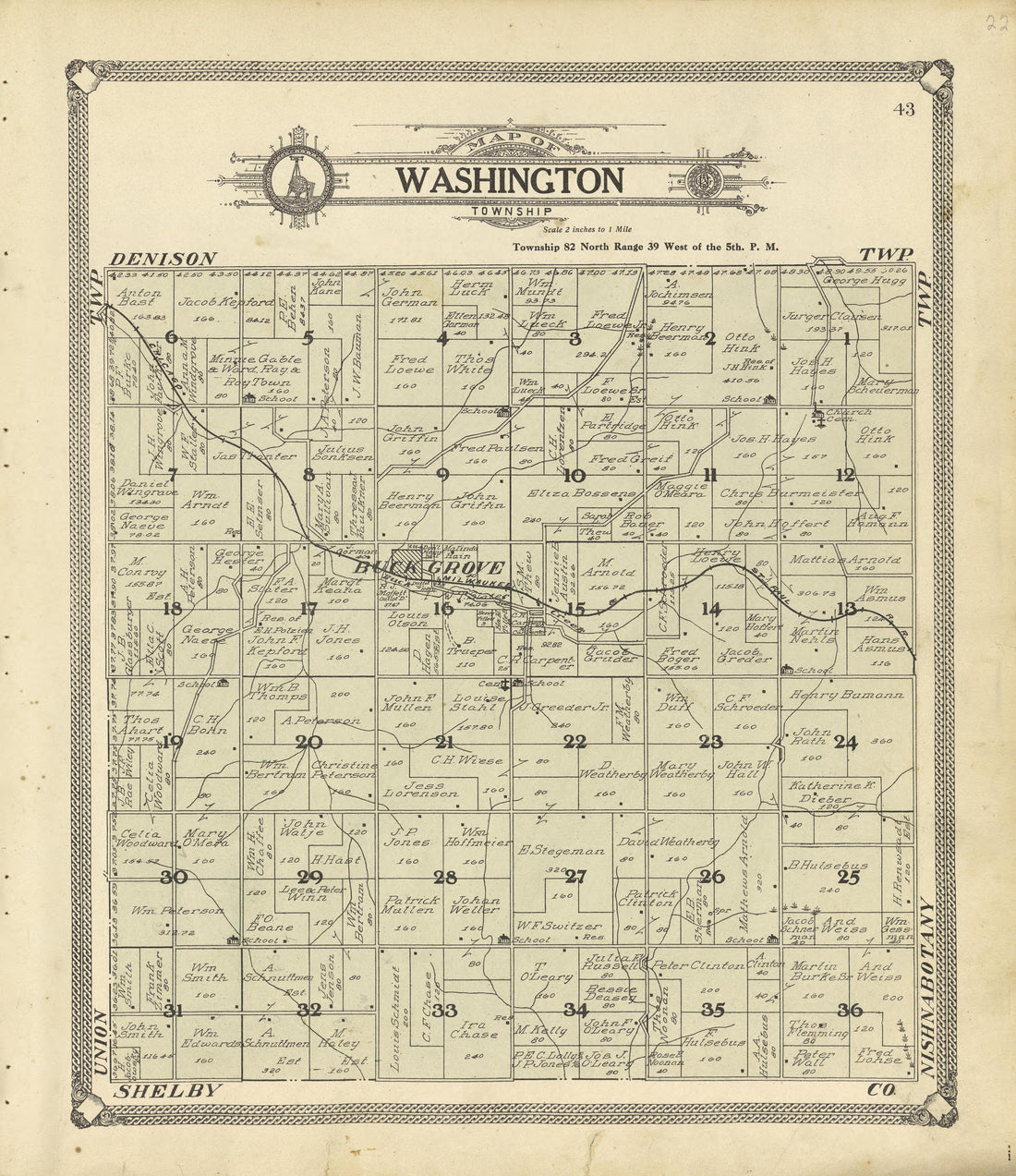 Map of Washington Township from Standard Atlas of Crawford County, Iowa : Including a Plat Book of the Villages, Cities and Townships of the County, Map of the State, United States and World, Patrons Directory, Reference Business … 1908 by Relic Map Company