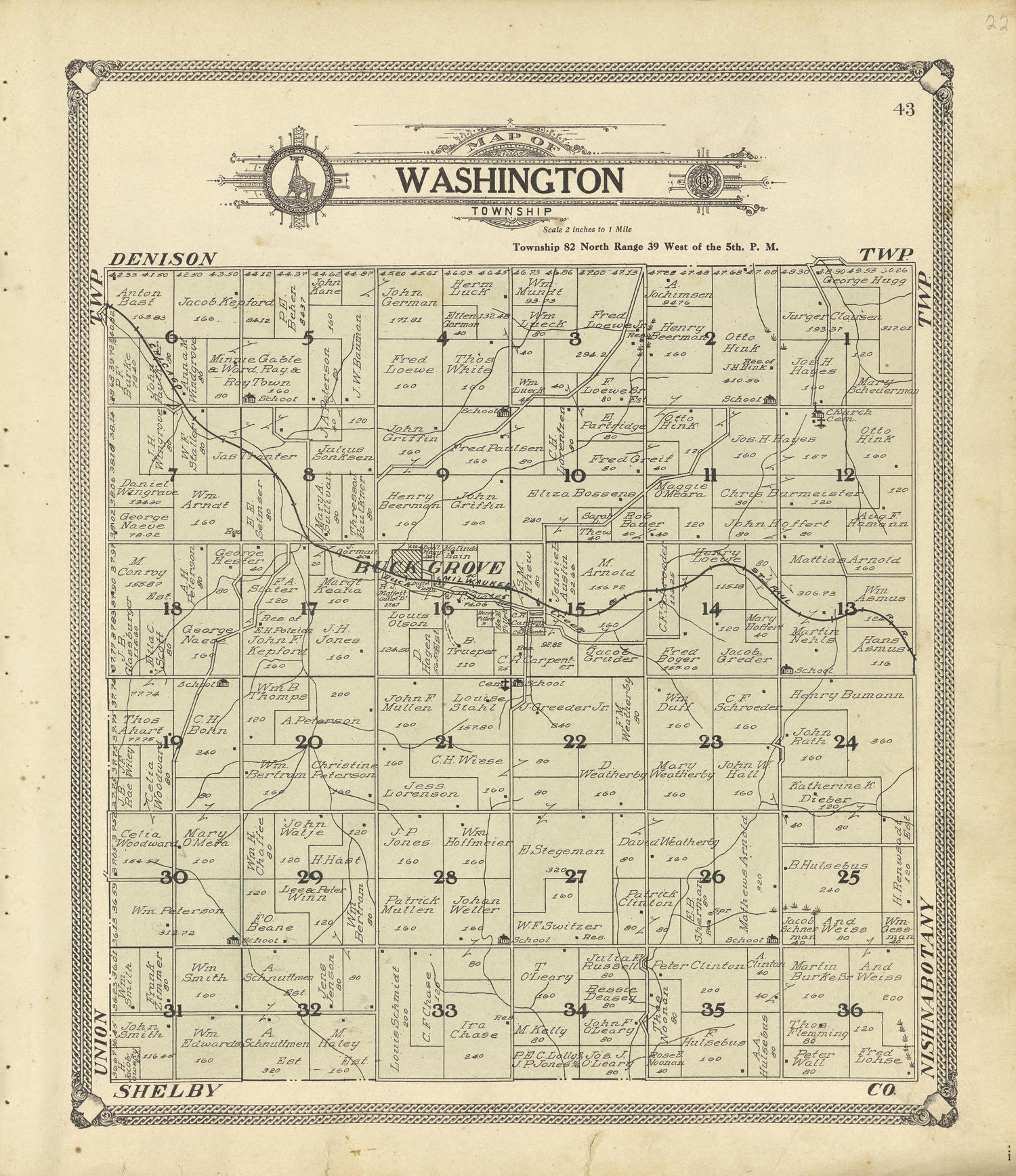 Map of Washington Township from Standard Atlas of Crawford County, Iowa : Including a Plat Book of the Villages, Cities and Townships of the County, Map of the State, United States and World, Patrons Directory, Reference Business … 1908 by Relic Map Company