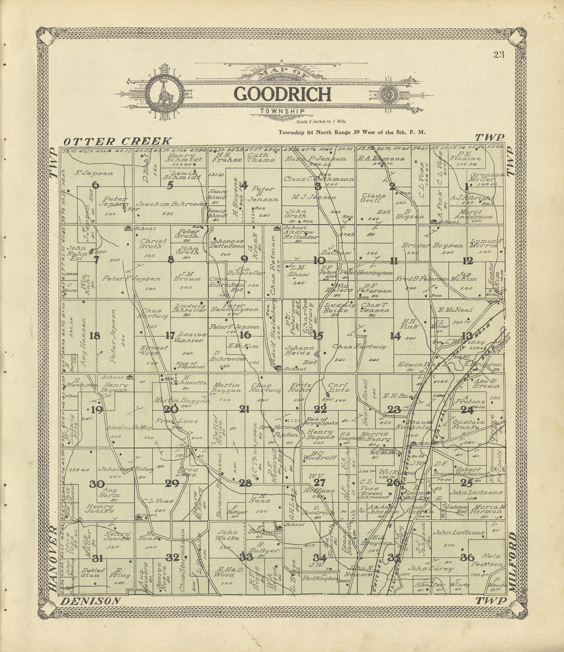 Map of Goodrich Township from Standard Atlas of Crawford County, Iowa : Including a Plat Book of the Villages, Cities and Townships of the County, Map of the State, United States and World, Patrons Directory, Reference Business … 1908 by Relic Map Company