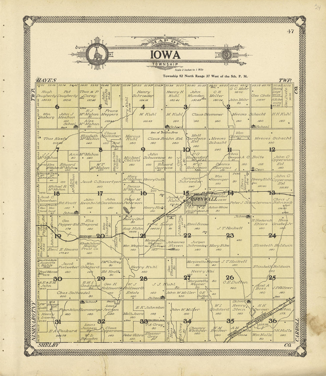 Map of Iowa Township from Standard Atlas of Crawford County, Iowa : Including a Plat Book of the Villages, Cities and Townships of the County, Map of the State, United States and World, Patrons Directory, Reference Business … 1908 by Relic Map Company
