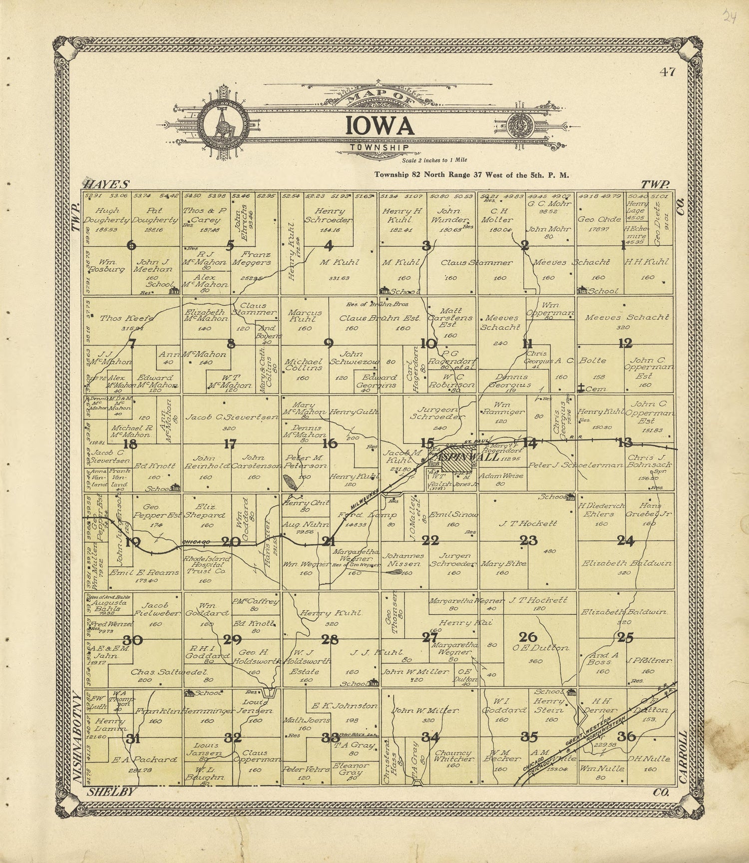 Map of Iowa Township from Standard Atlas of Crawford County, Iowa : Including a Plat Book of the Villages, Cities and Townships of the County, Map of the State, United States and World, Patrons Directory, Reference Business … 1908 by Relic Map Company