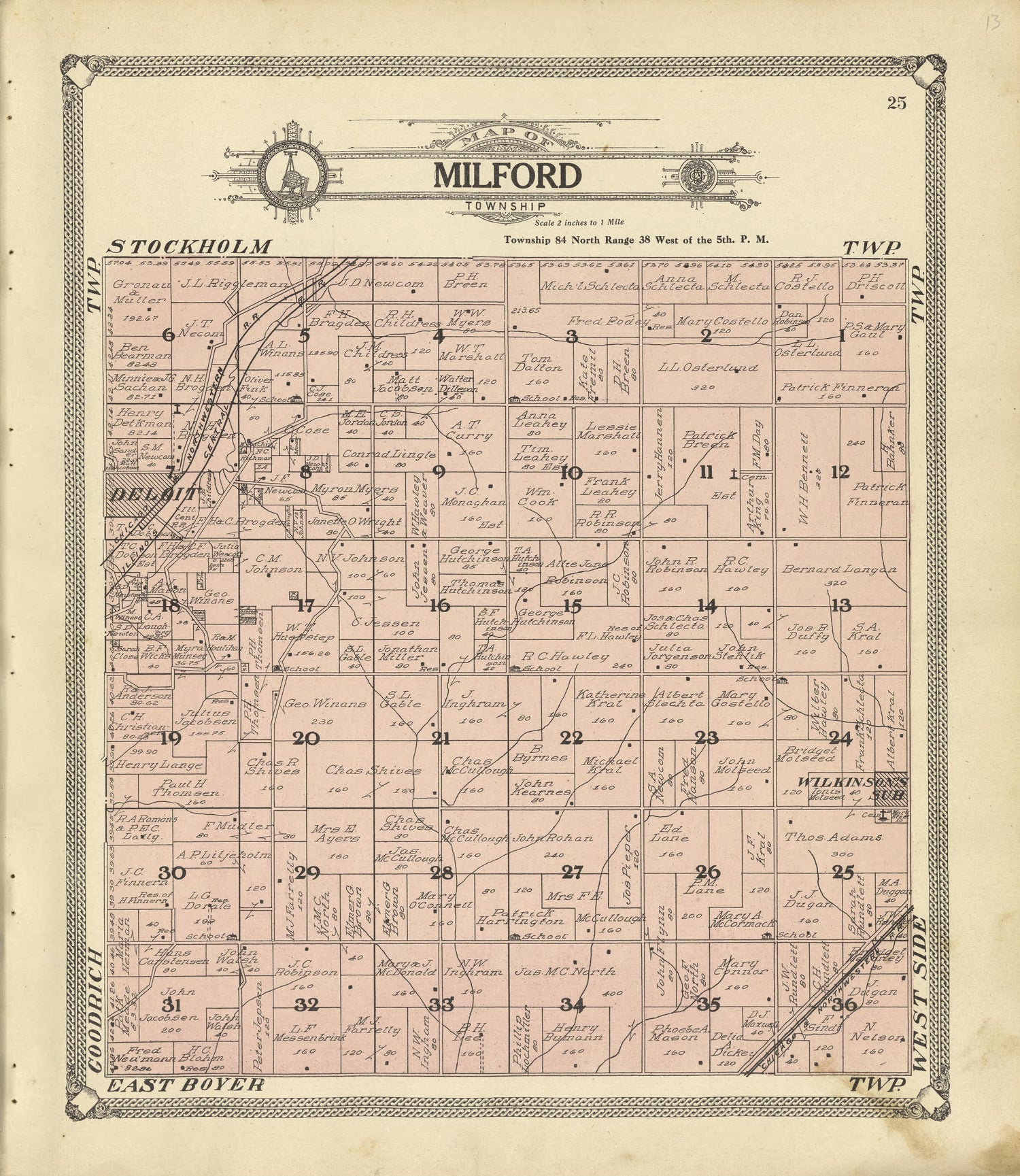 Map of Milford Township from Standard Atlas of Crawford County, Iowa : Including a Plat Book of the Villages, Cities and Townships of the County, Map of the State, United States and World, Patrons Directory, Reference Business … 1908 by Relic Map Company
