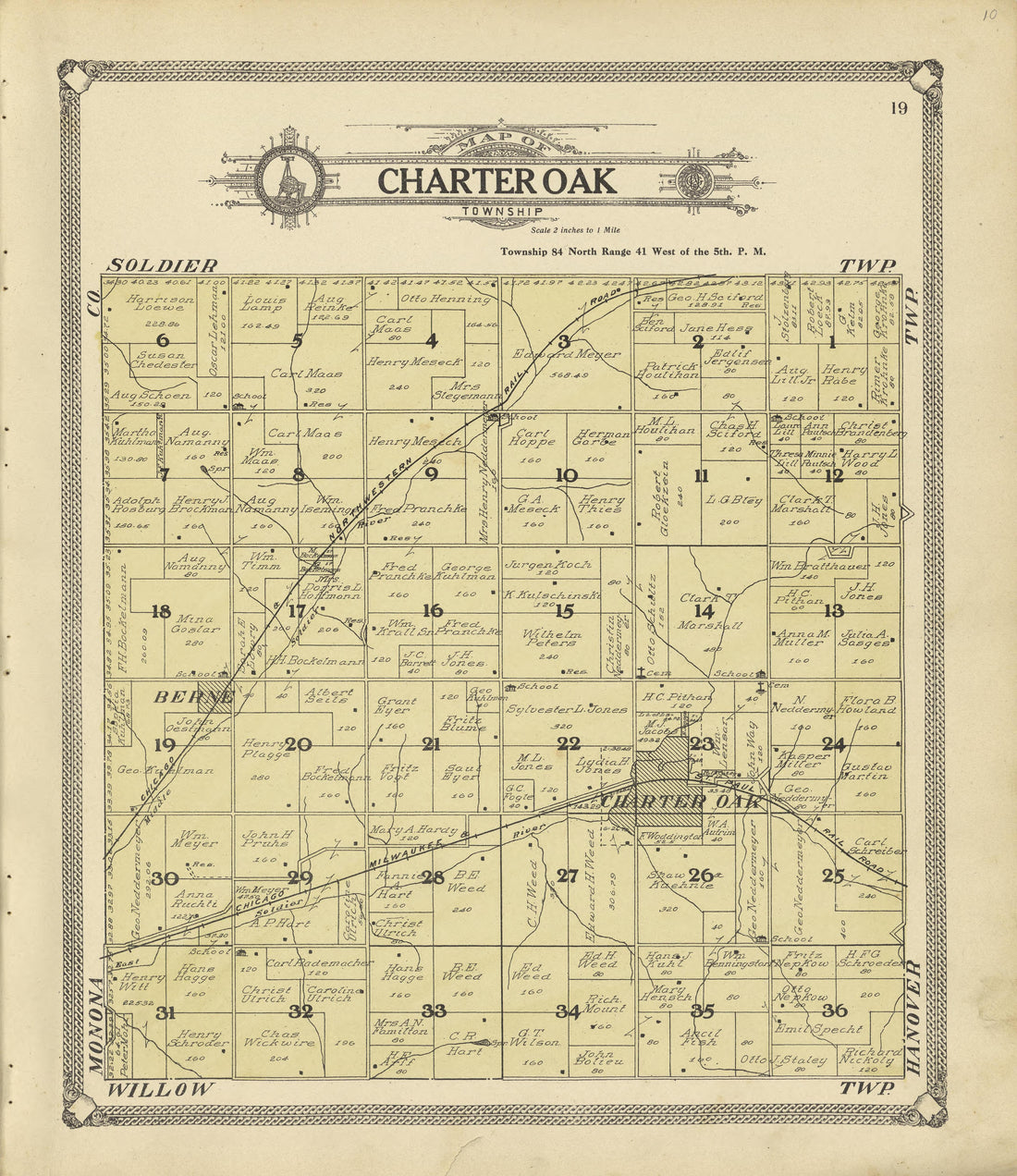 Map of Charter Oak Township from Standard Atlas of Crawford County, Iowa : Including a Plat Book of the Villages, Cities and Townships of the County, Map of the State, United States and World, Patrons Directory, Reference Business … 1908 by Relic Map Company