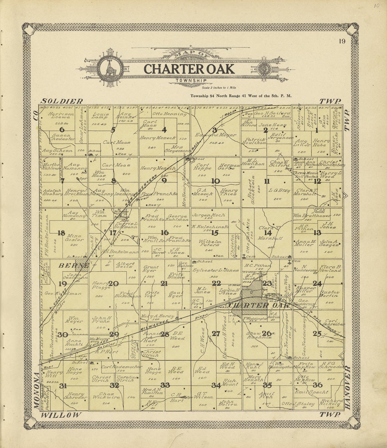 Map of Charter Oak Township from Standard Atlas of Crawford County, Iowa : Including a Plat Book of the Villages, Cities and Townships of the County, Map of the State, United States and World, Patrons Directory, Reference Business … 1908 by Relic Map Company