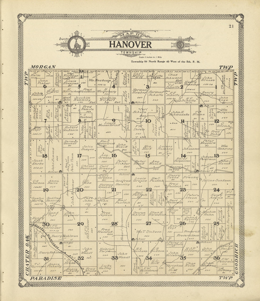 Map of Hanover Township from Standard Atlas of Crawford County, Iowa : Including a Plat Book of the Villages, Cities and Townships of the County, Map of the State, United States and World, Patrons Directory, Reference Business … 1908 by Relic Map Company